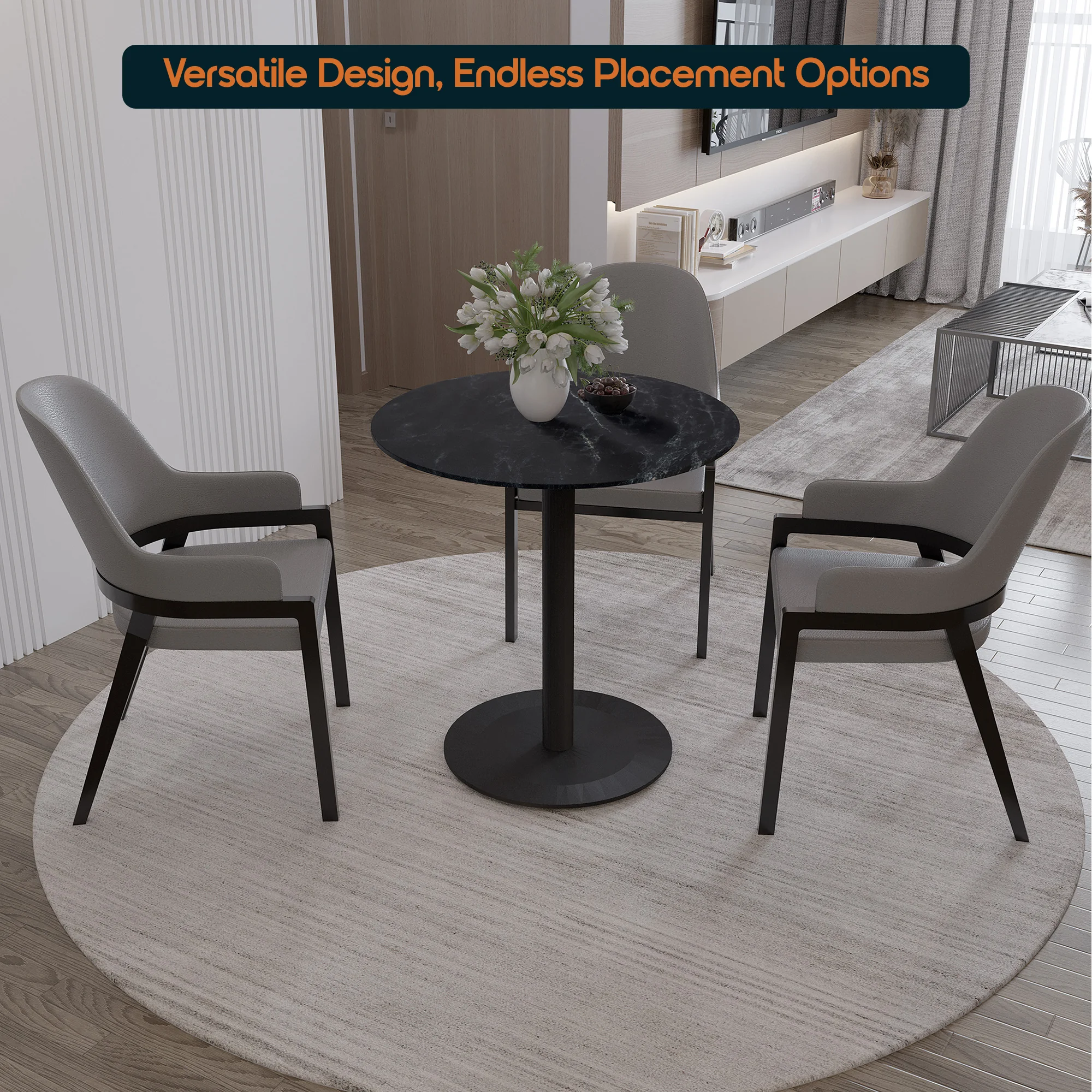Vail Collection Dining Table Black Base With 36" Round Black MDF Top