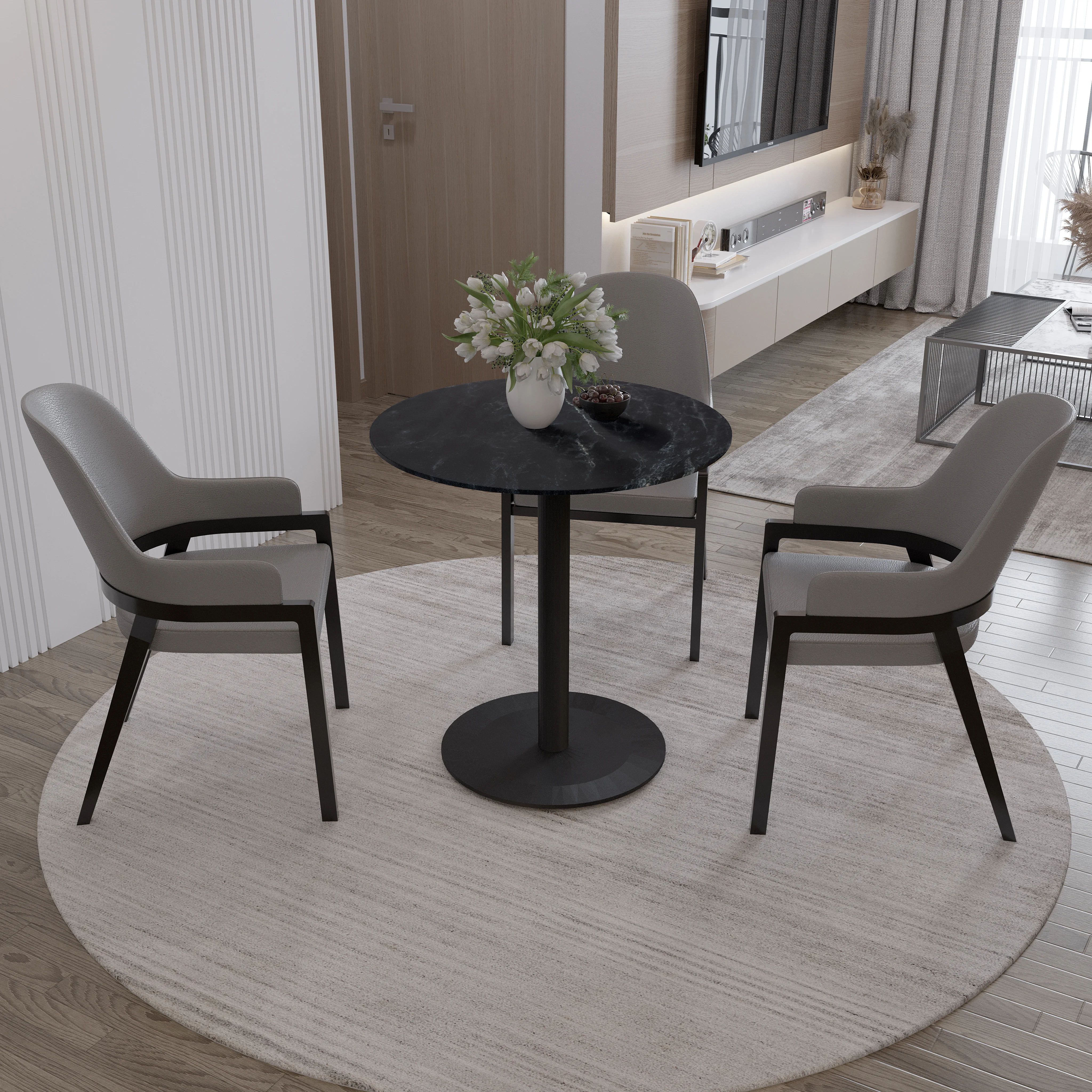 Vail Collection Dining Table Black Base With 36" Round Black MDF Top