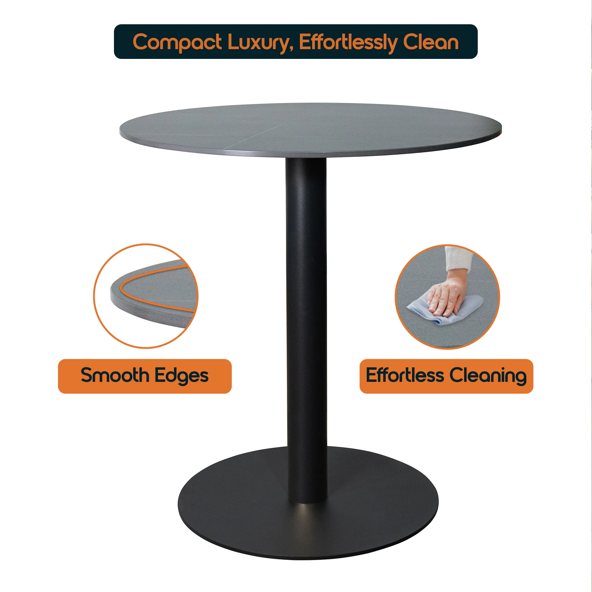 Vail Collection Dining Table Black Base With 36" Round BLack Stone  Top