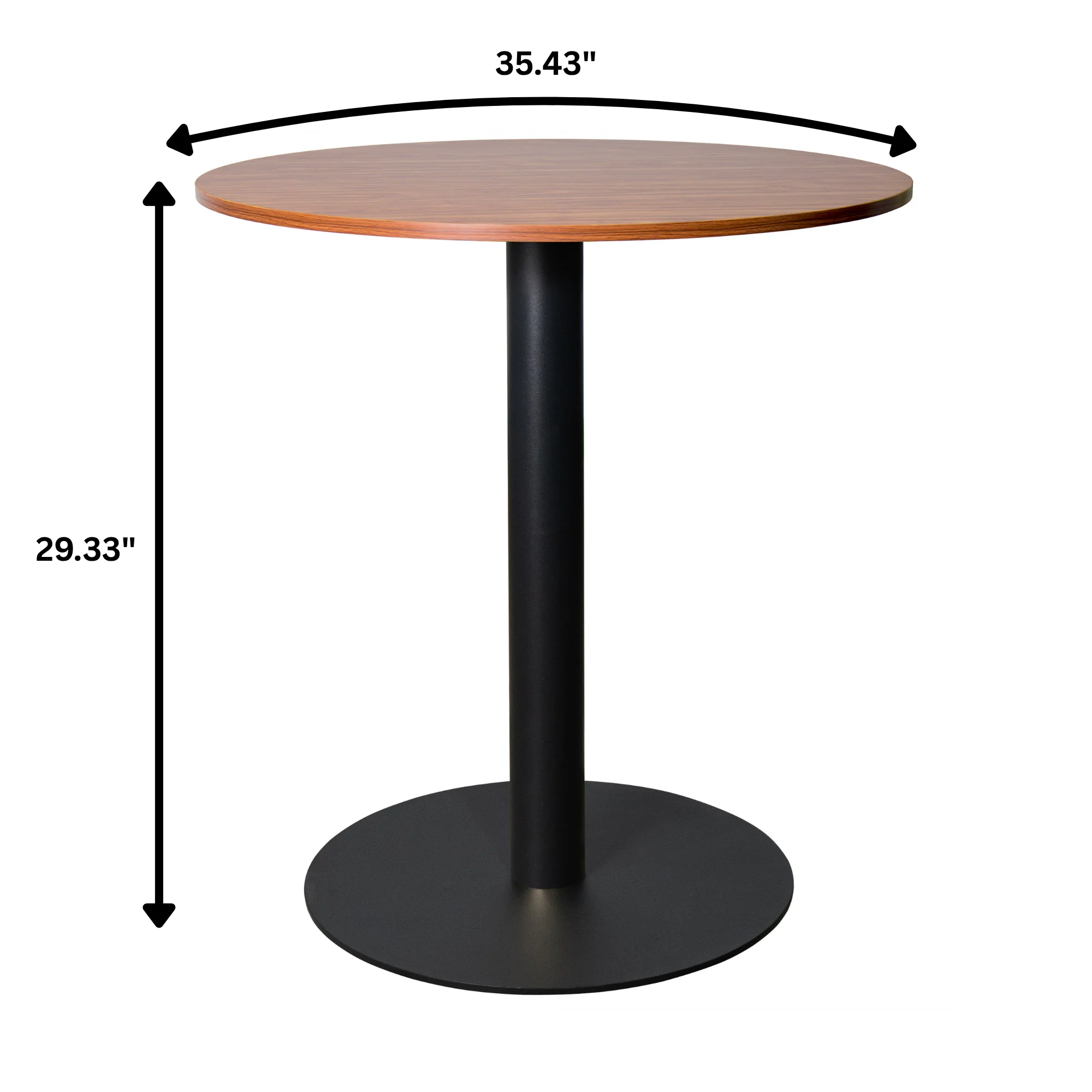 Vail Collection Dining Table Black Base With 36" Round Cognac Brown MDF Top
