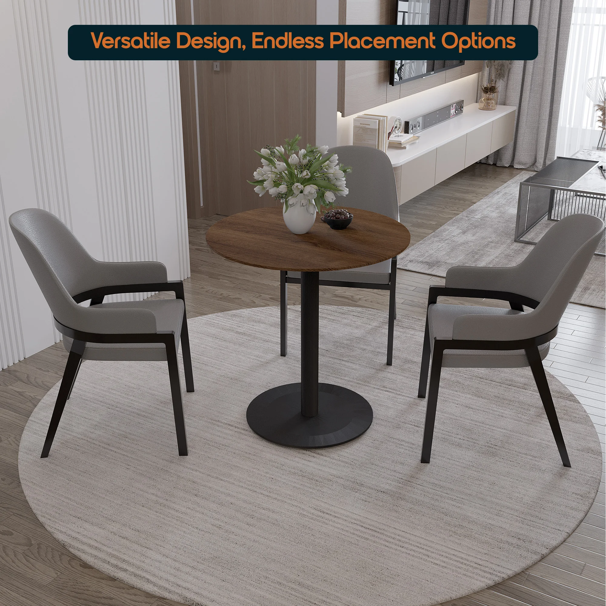 Vail Collection Dining Table Black Base With 36" Round Dark  Brown MDF Top