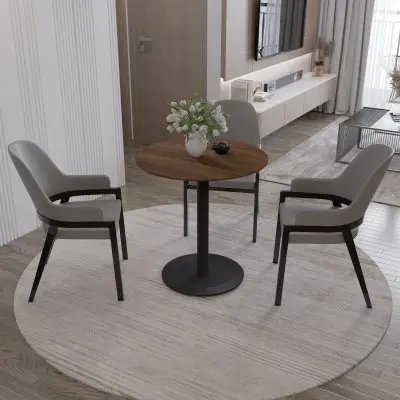 Vail Collection Dining Table Black Base With 36" Round Dark  Brown MDF Top