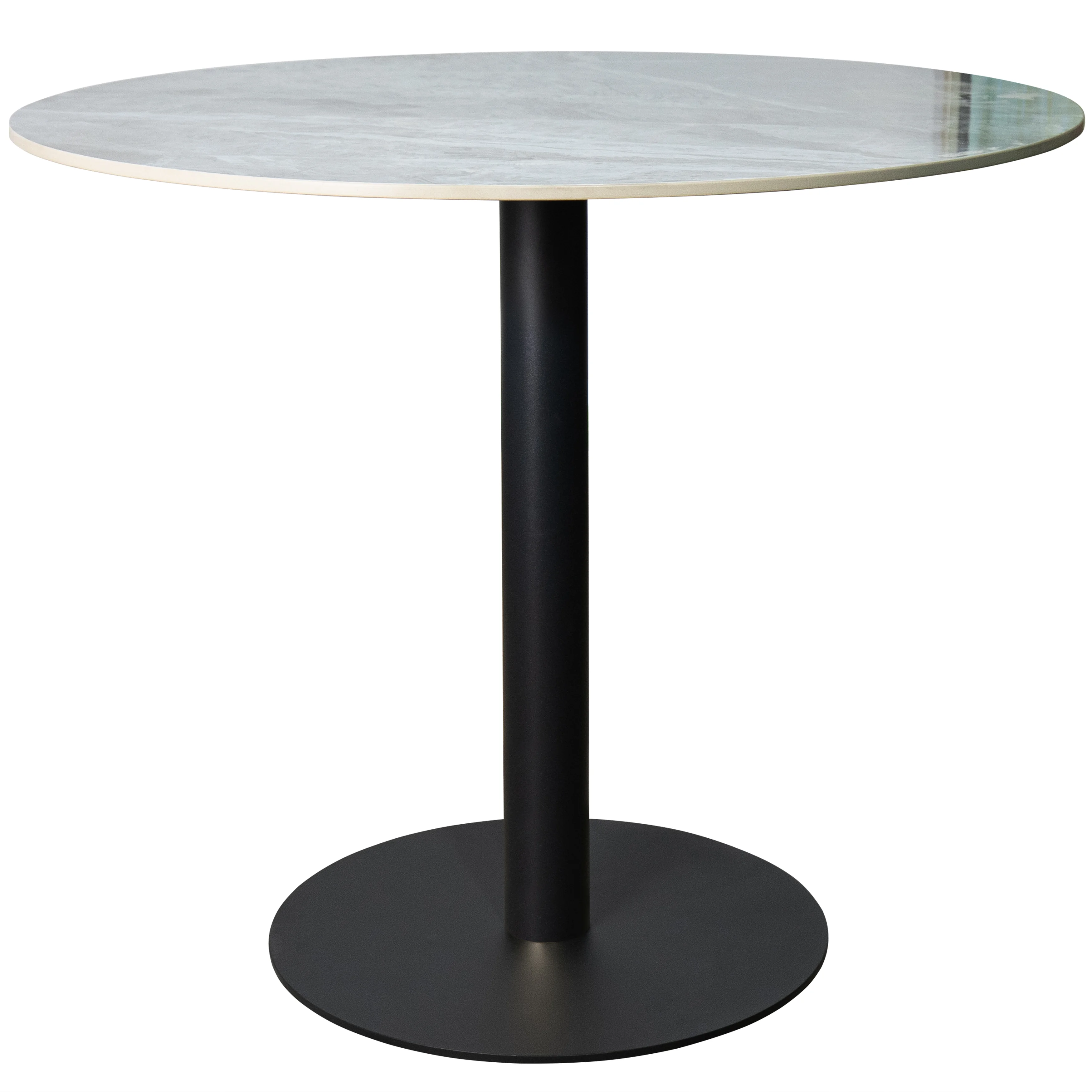 Vail Collection Dining Table Black Base With 36" Round Grey Stone Top