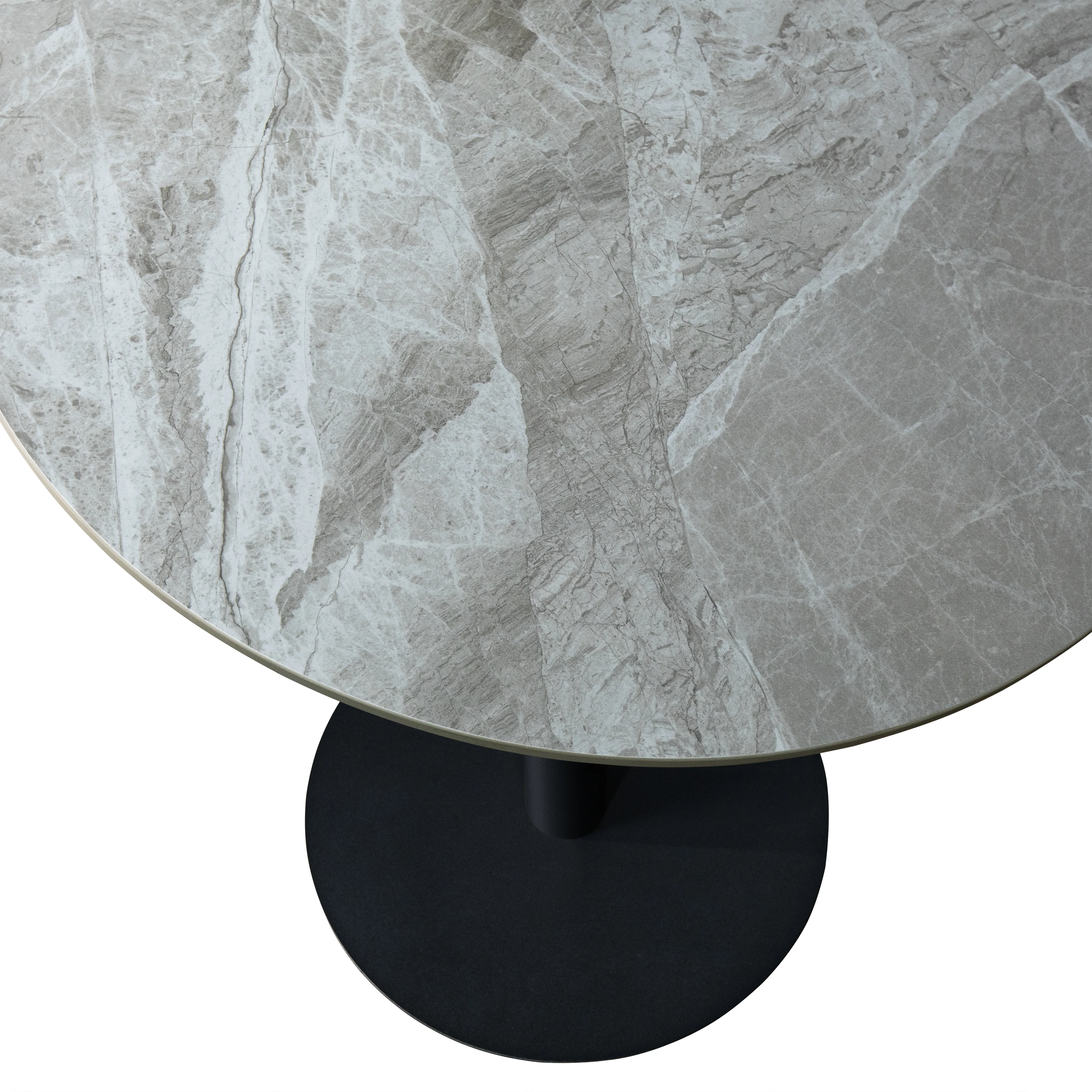 Vail Collection Dining Table Black Base With 36" Round Grey Stone Top