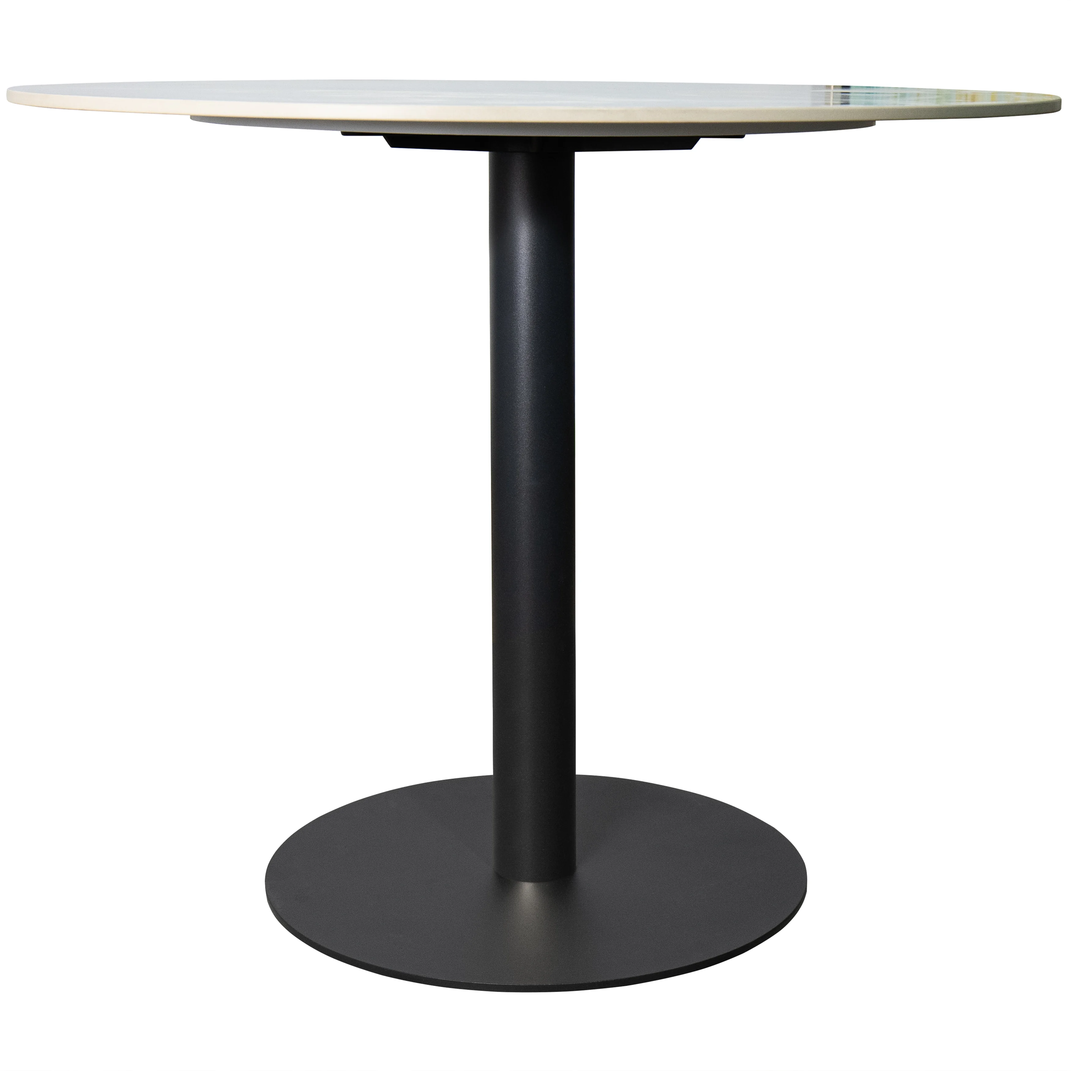 Vail Collection Dining Table Black Base With 36" Round Grey Stone Top