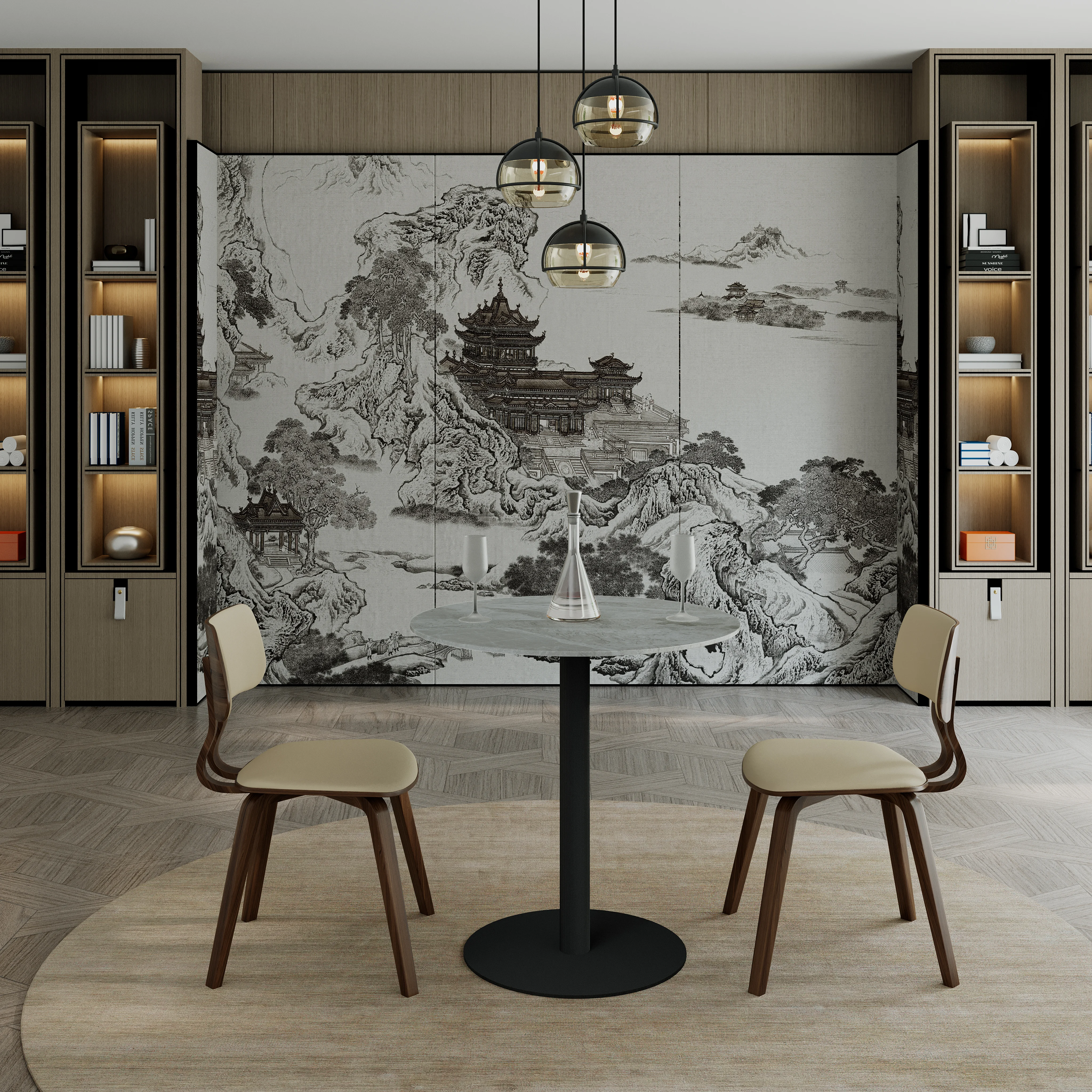 Vail Collection Dining Table Black Base With 36" Round Grey Stone Top