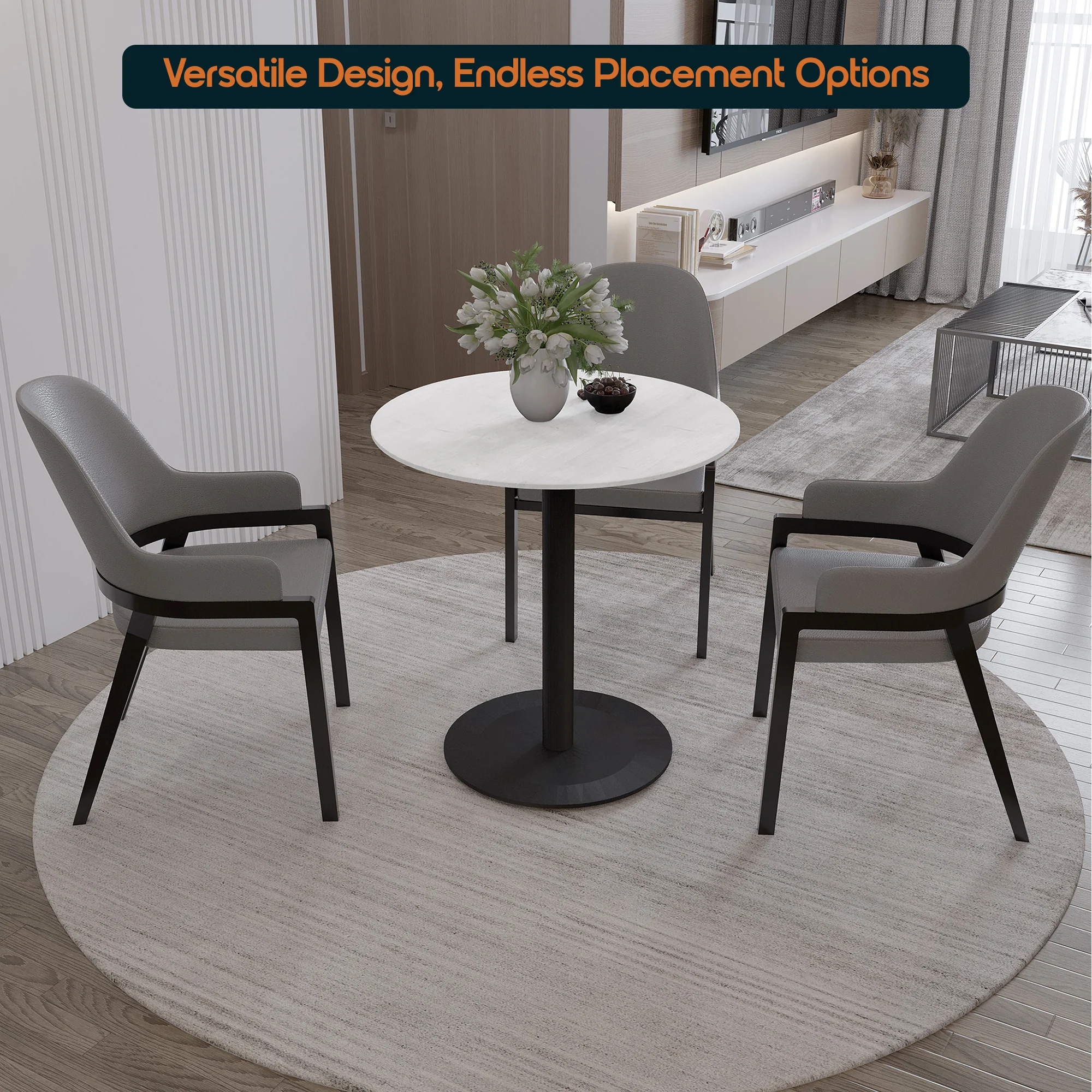 Vail Collection Dining Table Black Base With 36" Round Light Wood Brown MDF Top