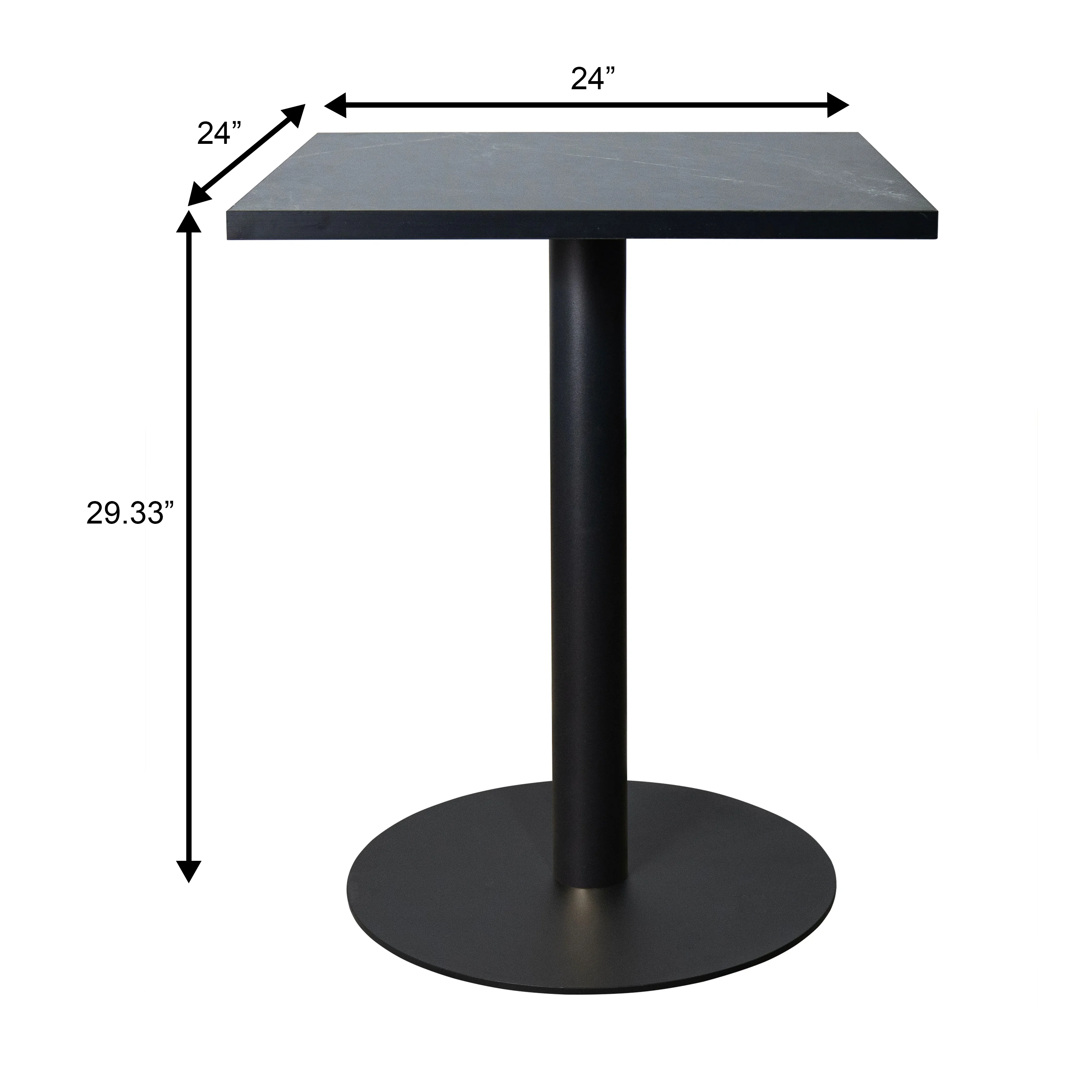 Vail Collection Dining Table Black Base With 24" Square Black MDF Top