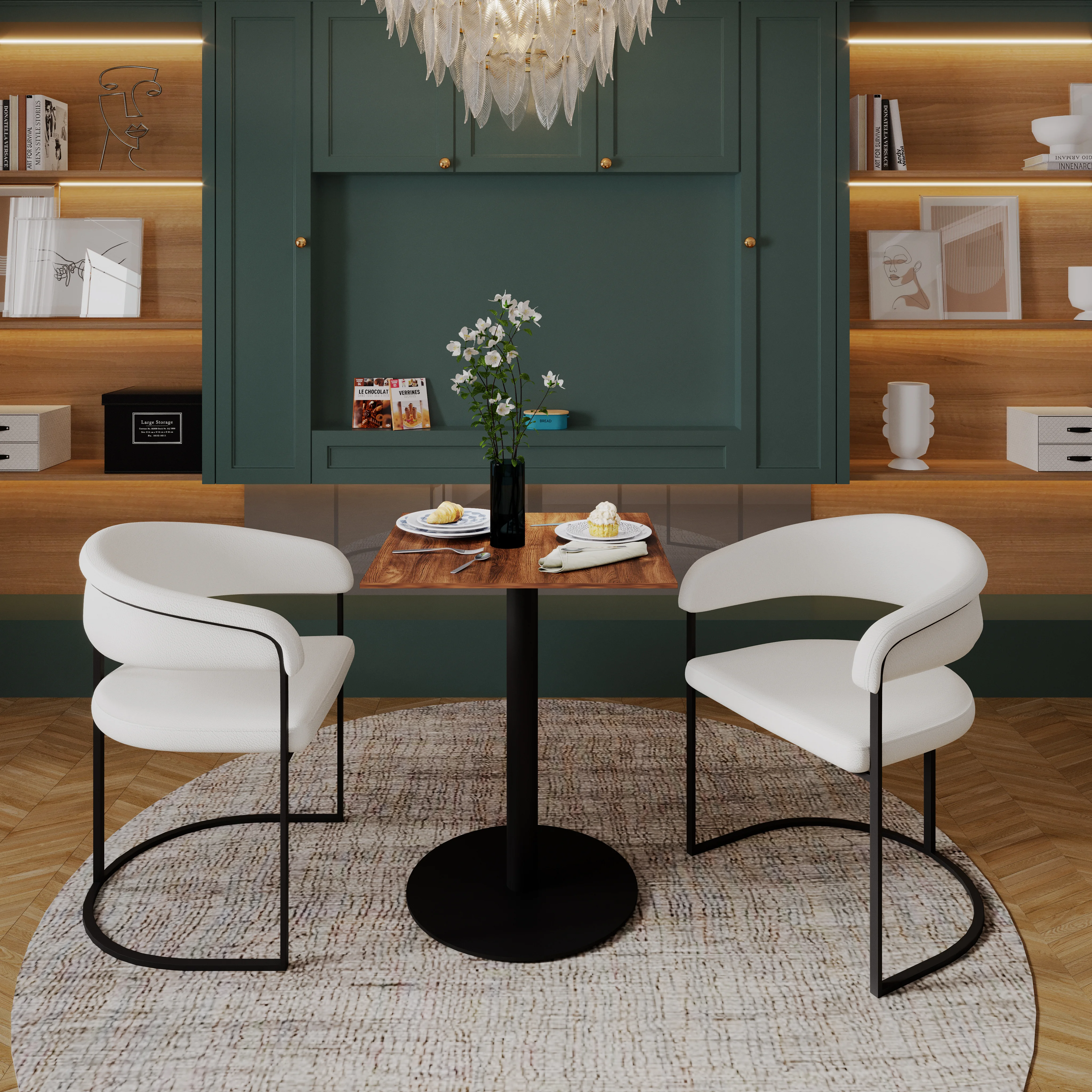 Vail Collection Dining Table Black Base With 24" Square Cognac Brown MDF Top