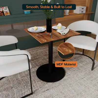 Vail Collection Dining Table Black Base With 24" Square Cognac Brown MDF Top