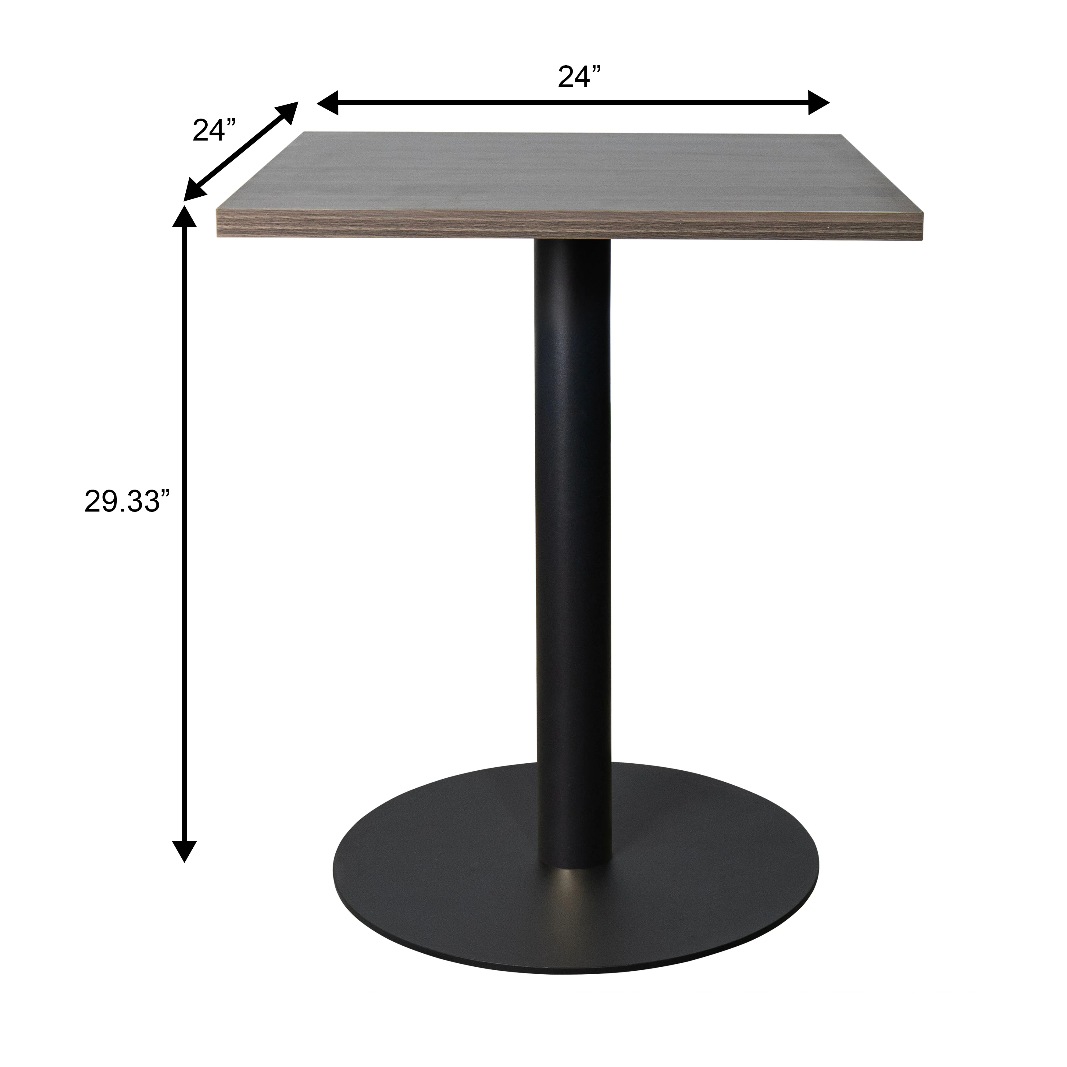 Vail Collection Dining Table Black Base With 24" Square Dark Brown MDF Top
