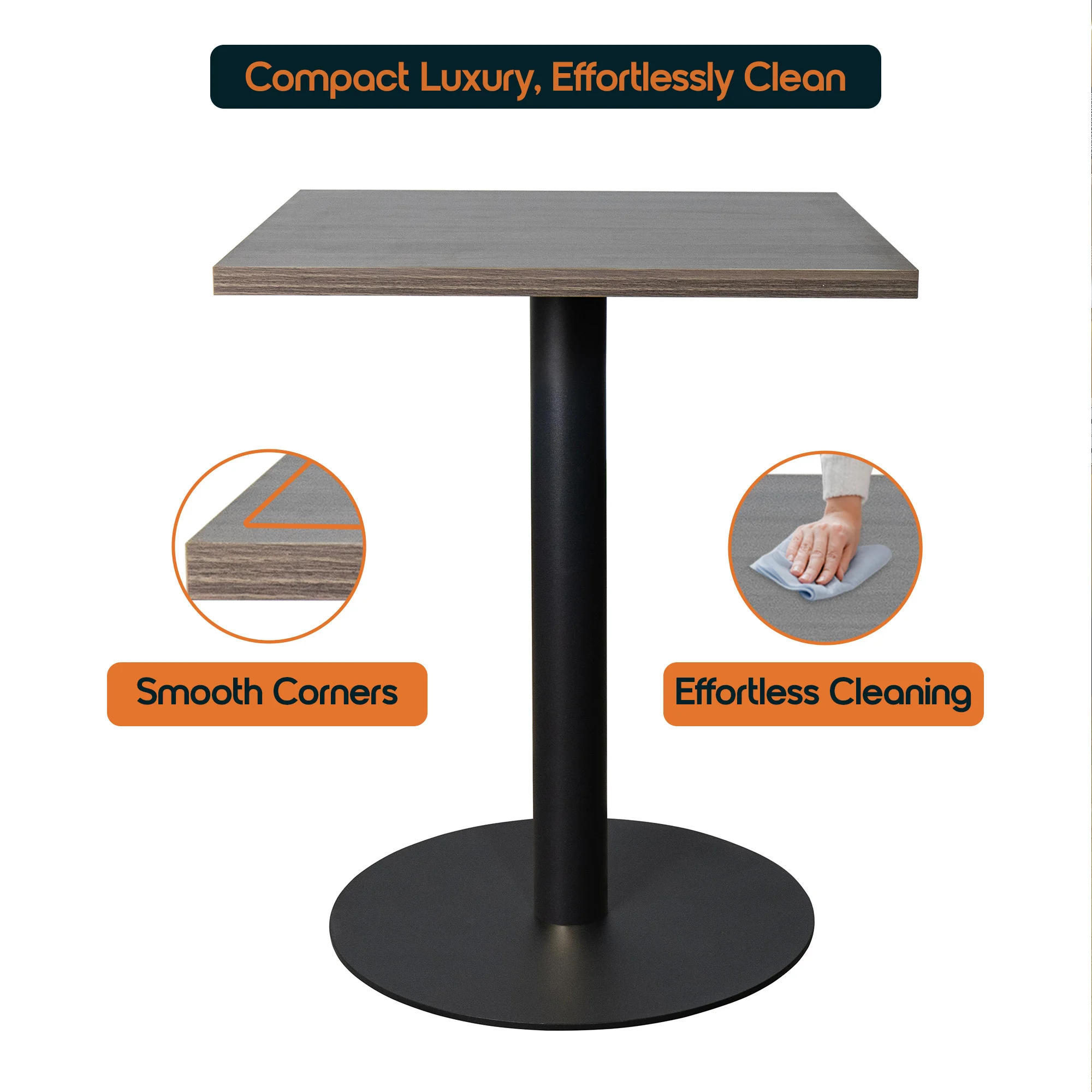 Vail Collection Dining Table Black Base With 24" Square Dark Brown MDF Top