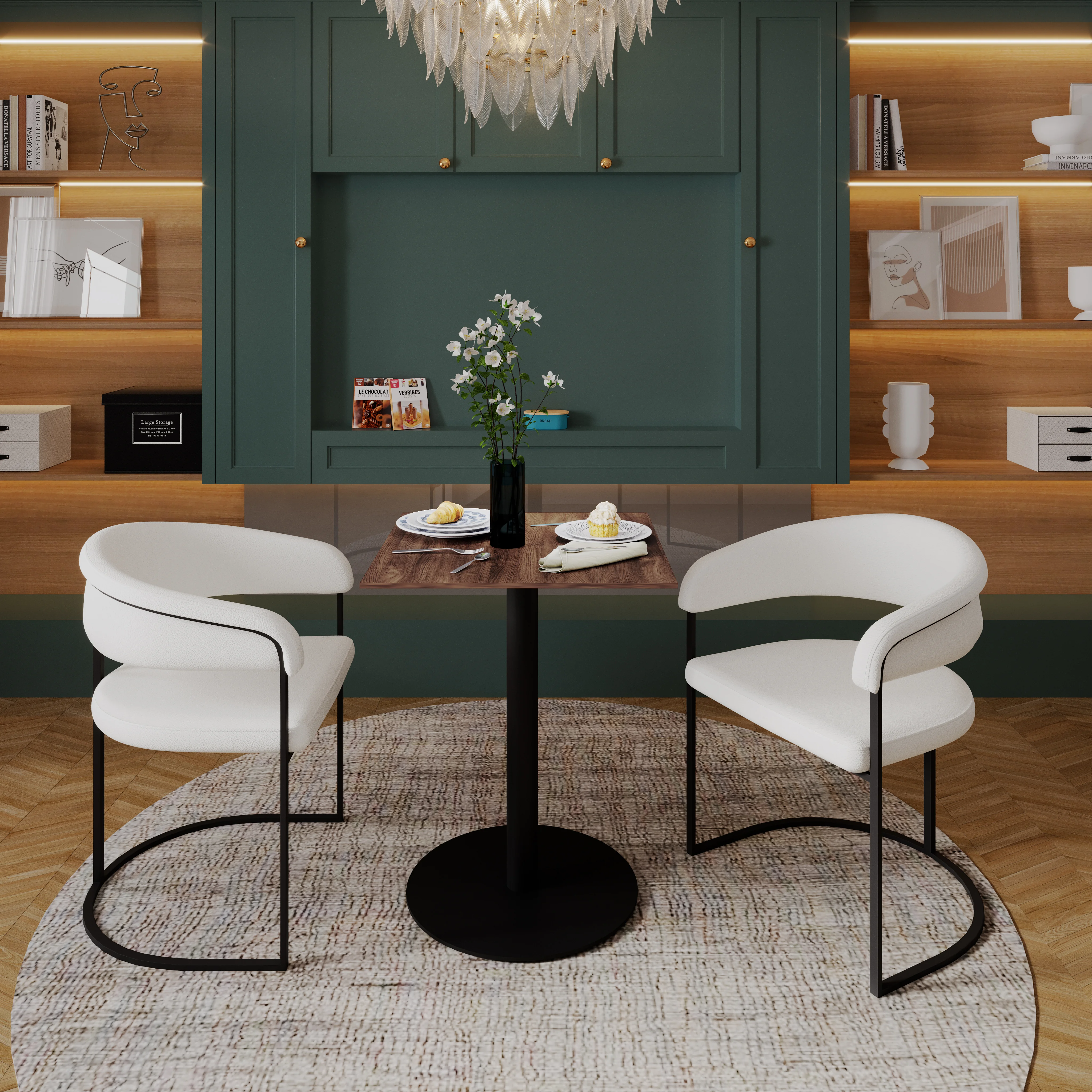 Vail Collection Dining Table Black Base With 24" Square Dark Brown MDF Top