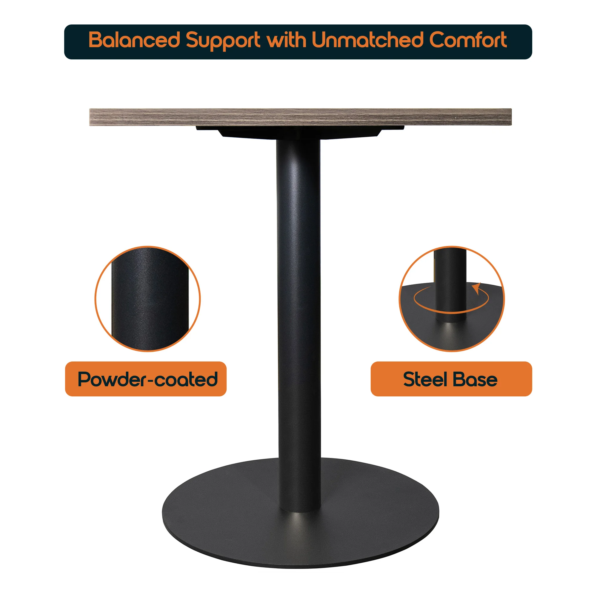 Vail Collection Dining Table Black Base With 24" Square Dark Brown MDF Top