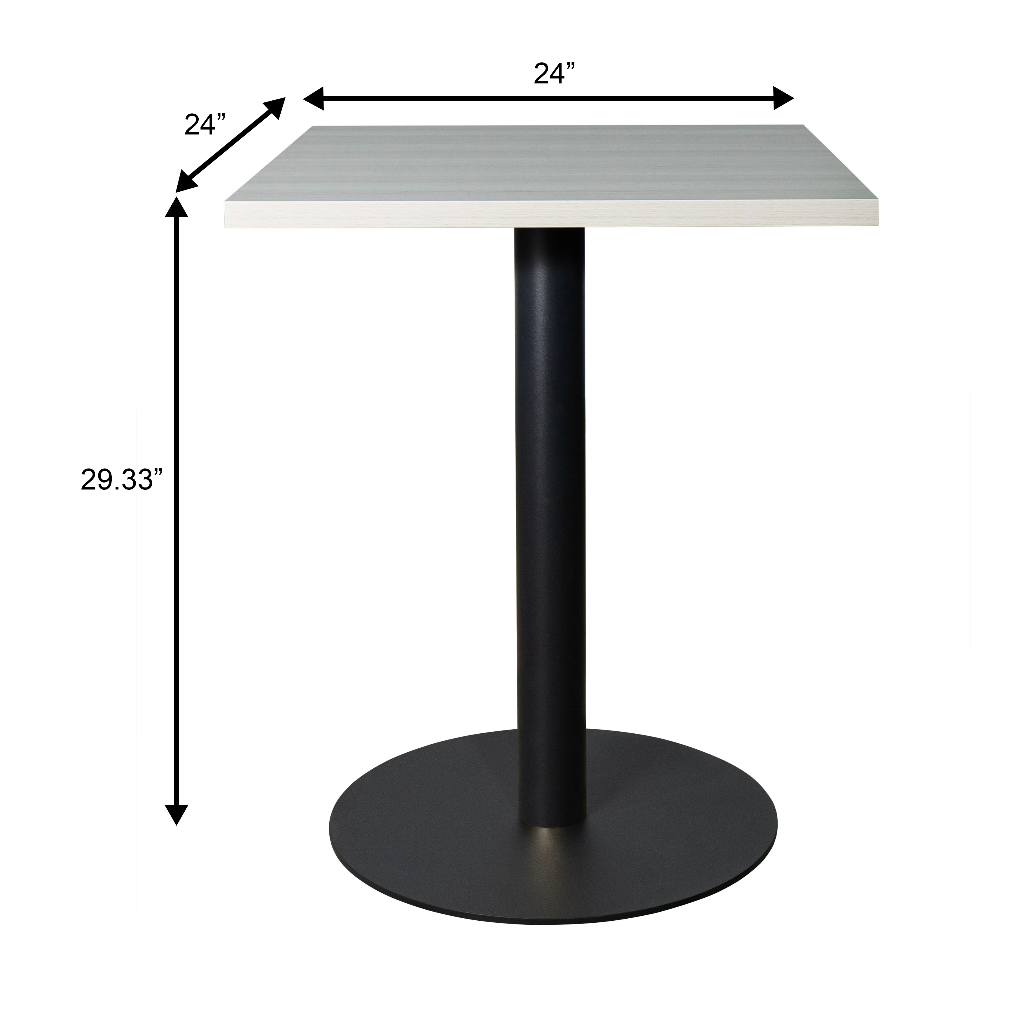 Vail Collection Dining Table Black Base With 24" Square Light Wood Brown MDF Top