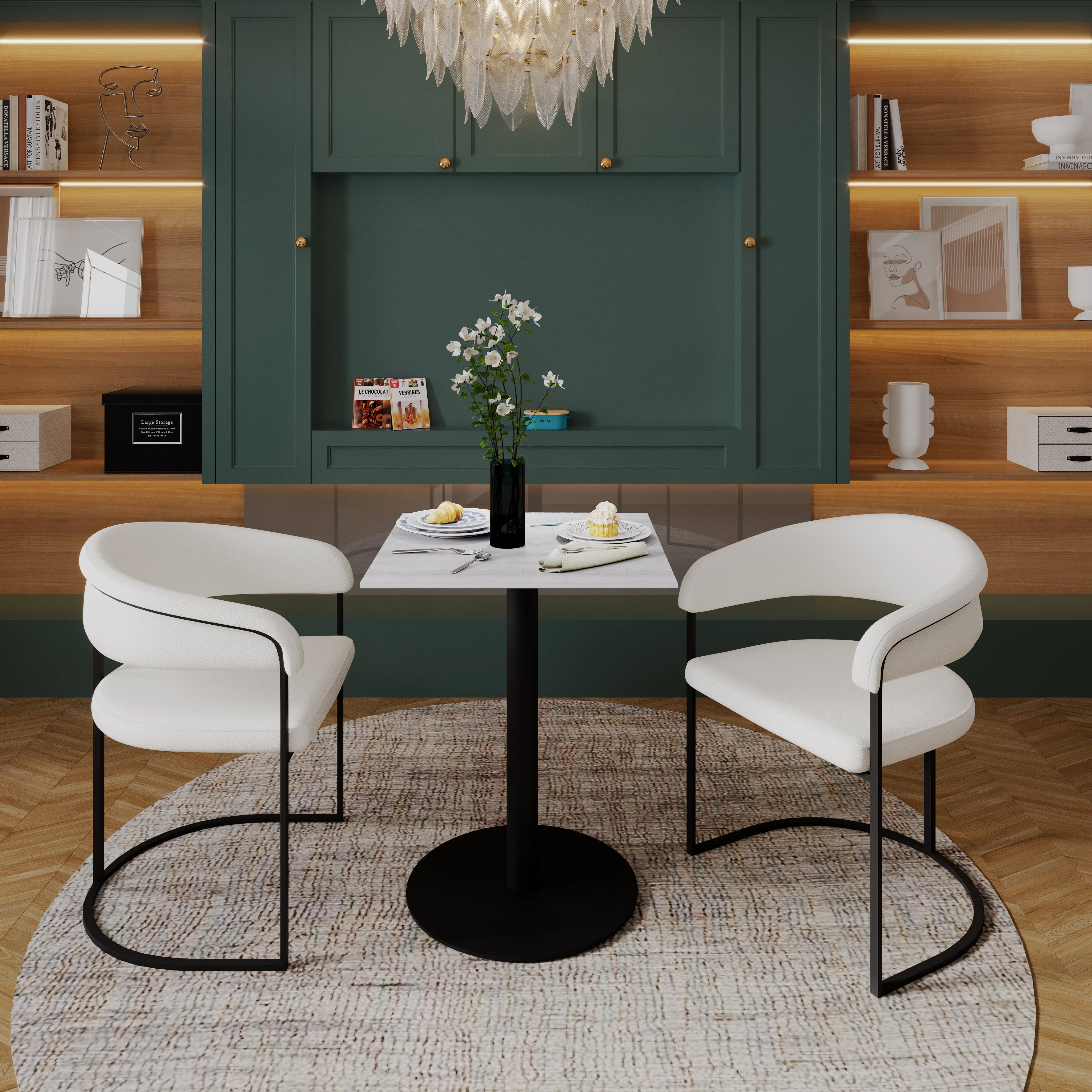 Vail Collection Dining Table Black Base With 24" Square Light Wood Brown MDF Top