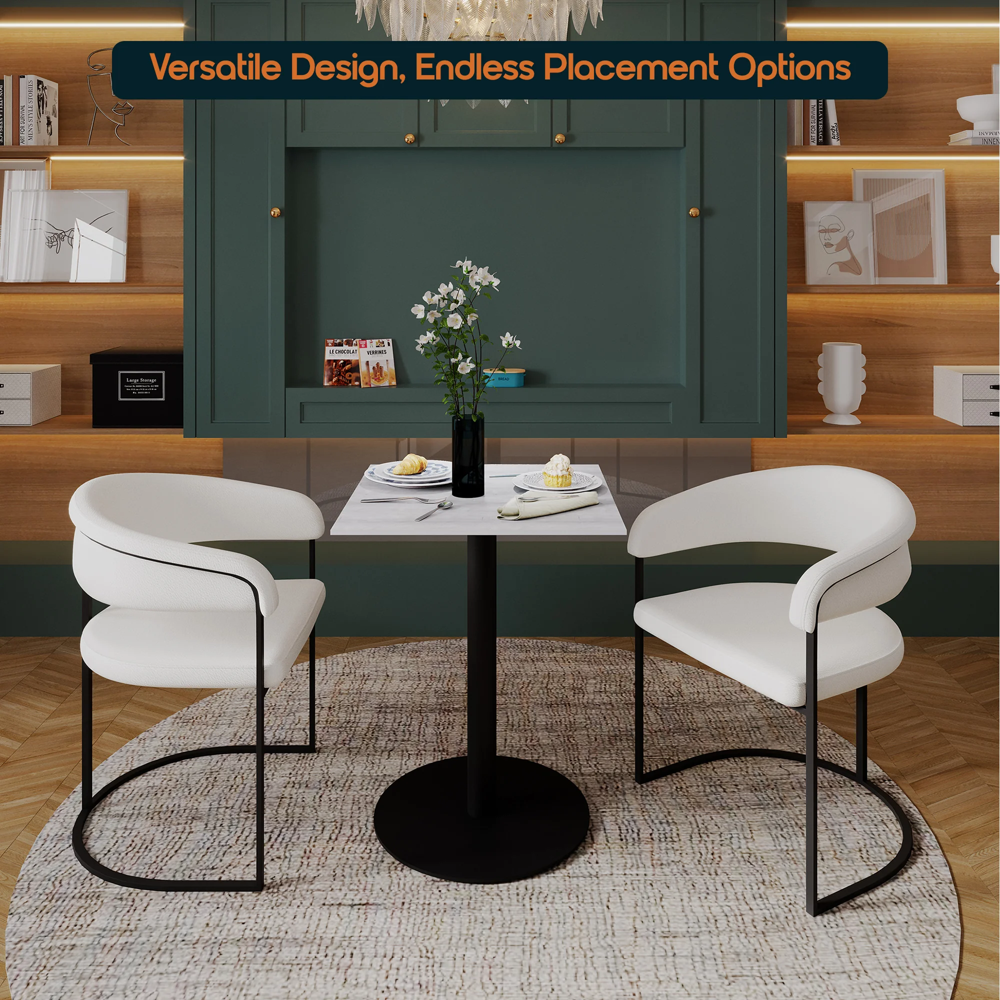 Vail Collection Dining Table Black Base With 24" Square Light Wood Brown MDF Top