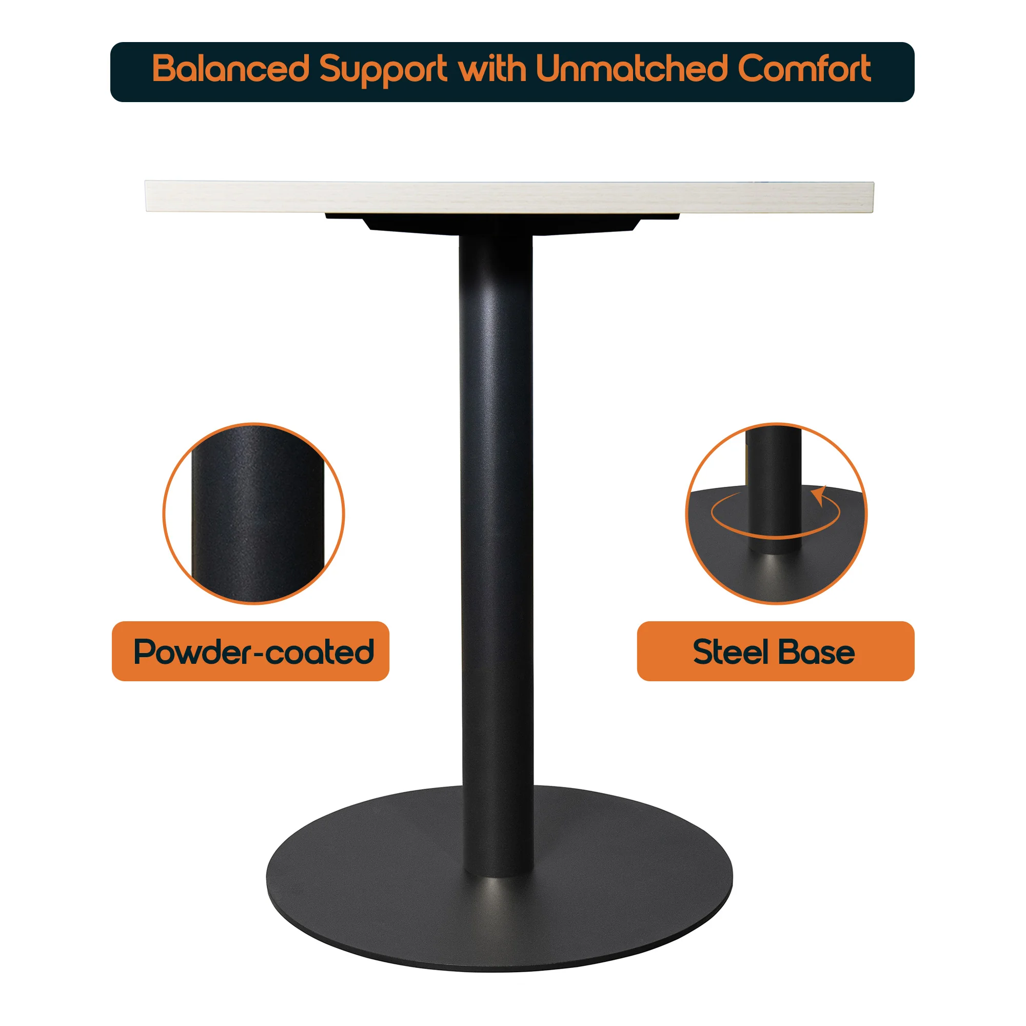 Vail Collection Dining Table Black Base With 24" Square Light Wood Brown MDF Top