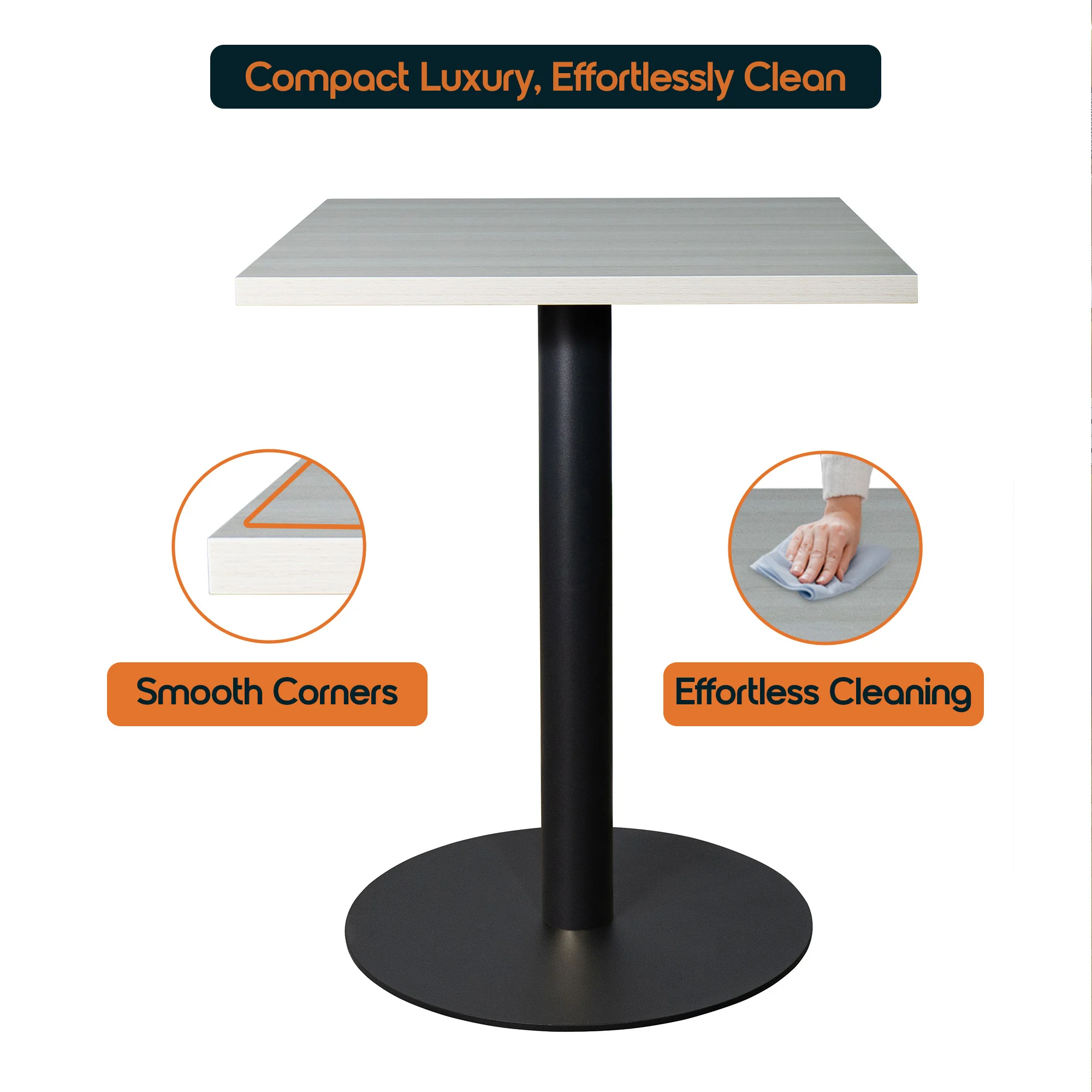 Vail Collection Dining Table Black Base With 24" Square Light Wood Brown MDF Top