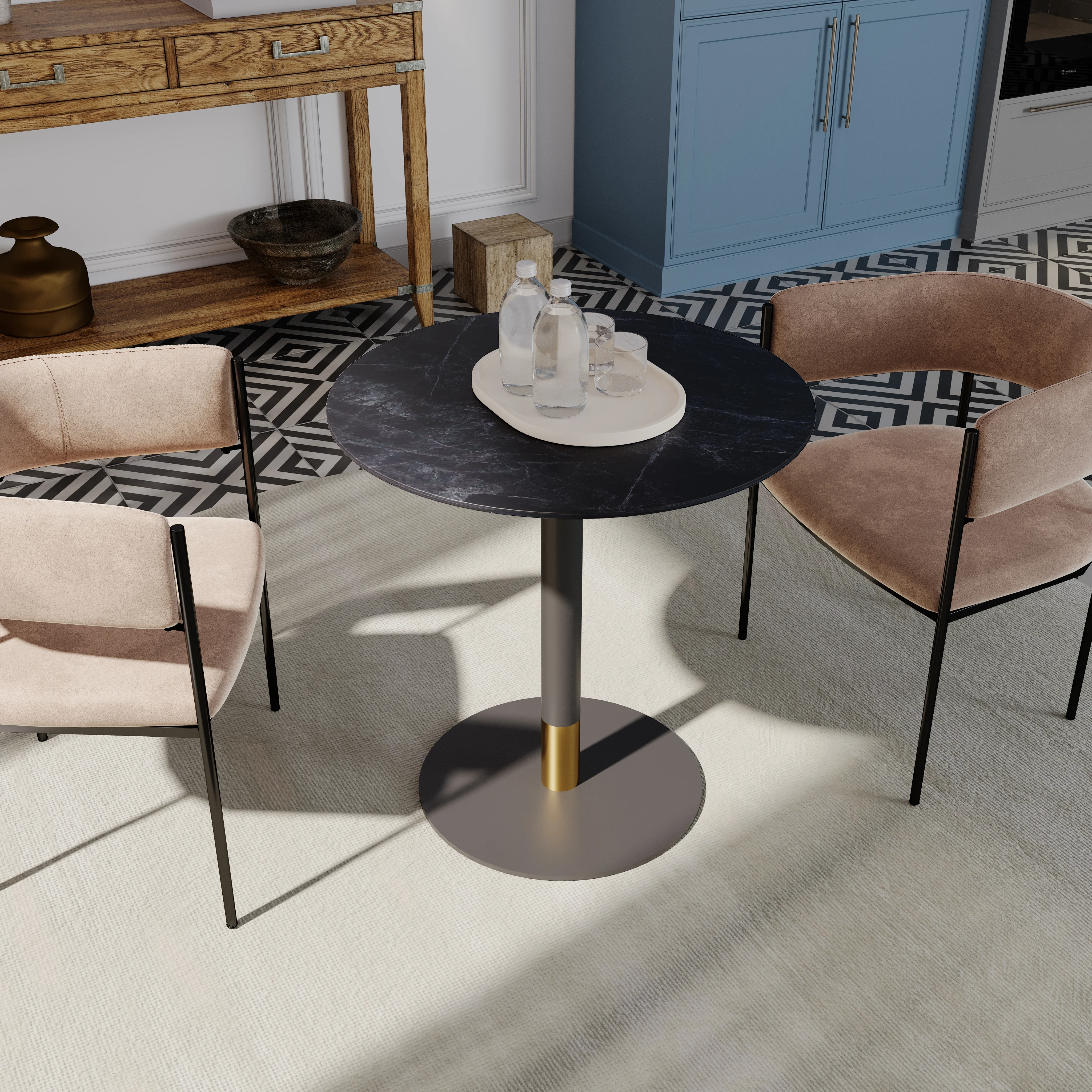 Vail Collection Dining Table Black/Gold Base With 27" Round Black MDF Top