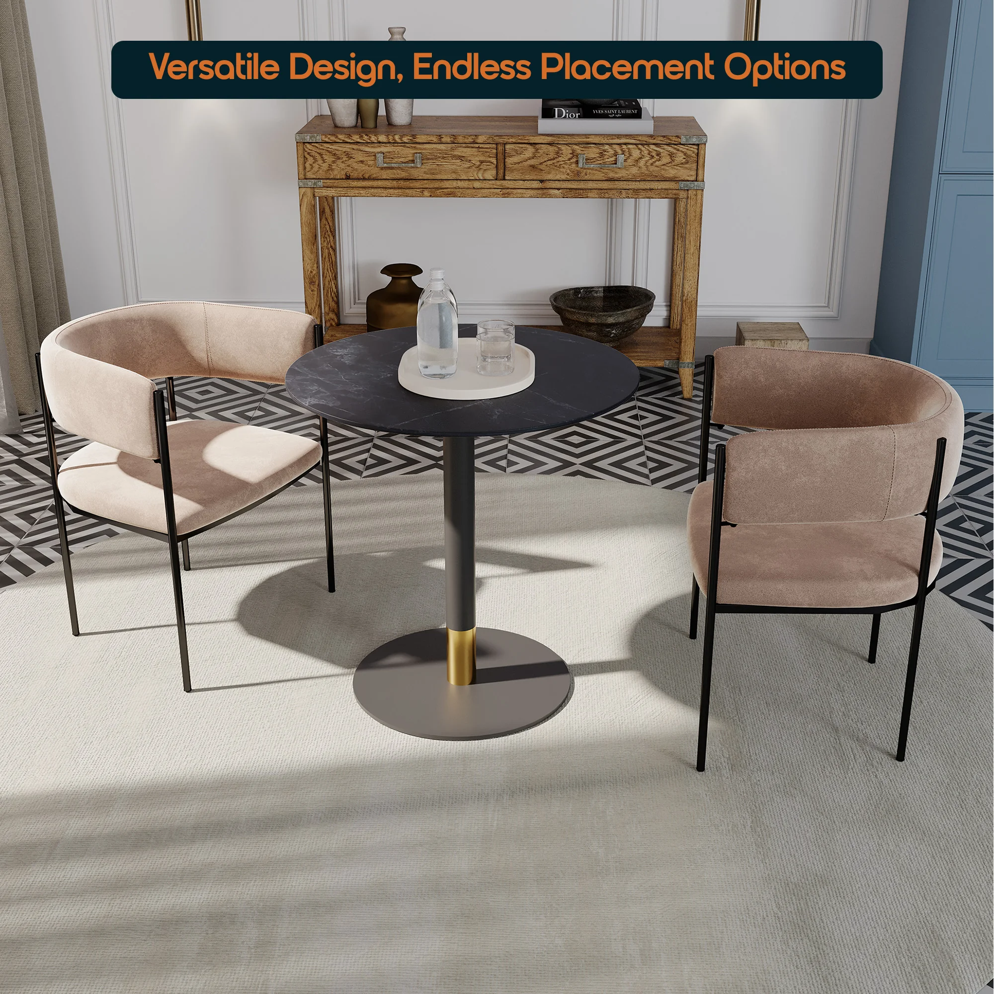 Vail Collection Dining Table Black/Gold Base With 27" Round Black MDF Top