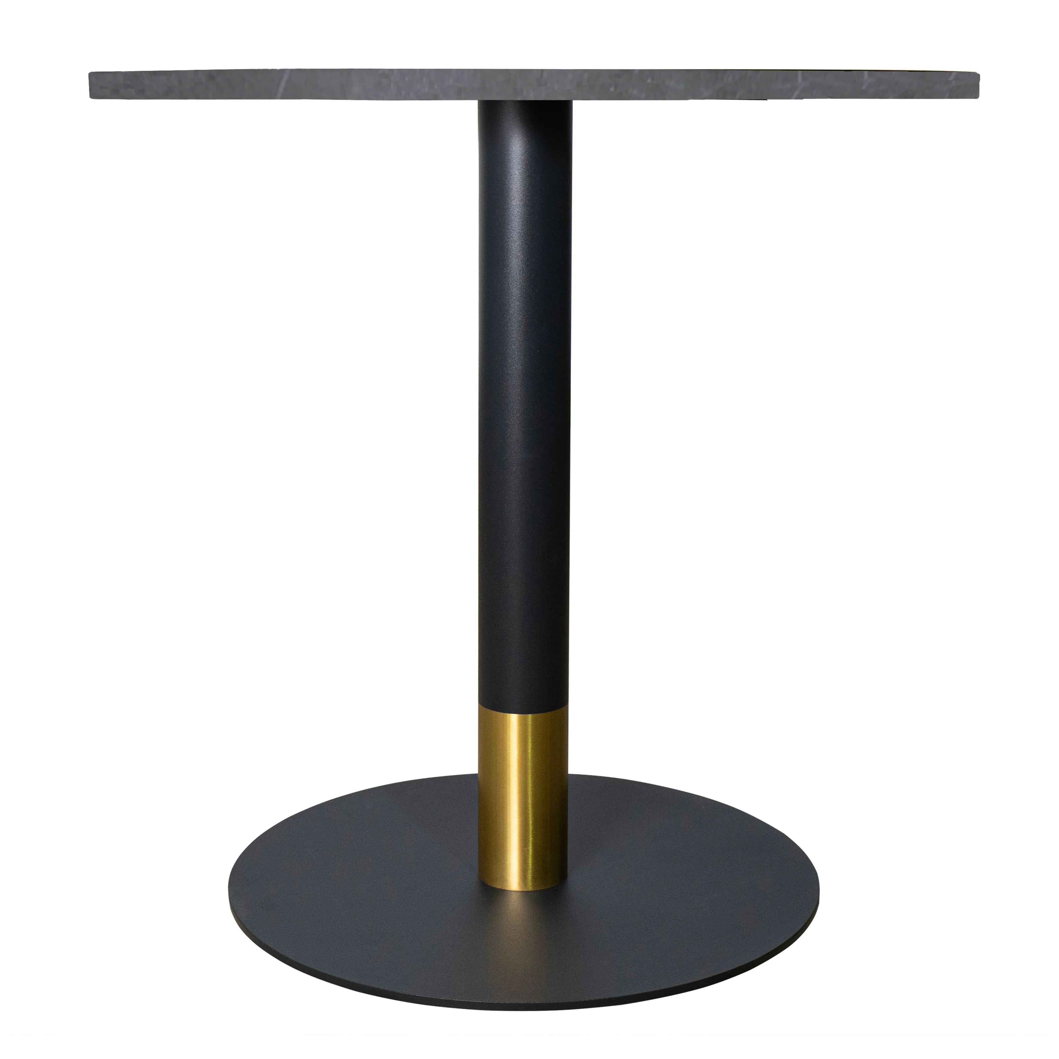 Vail Collection Dining Table Black/Gold Base With 27" Round Grey Stone Top