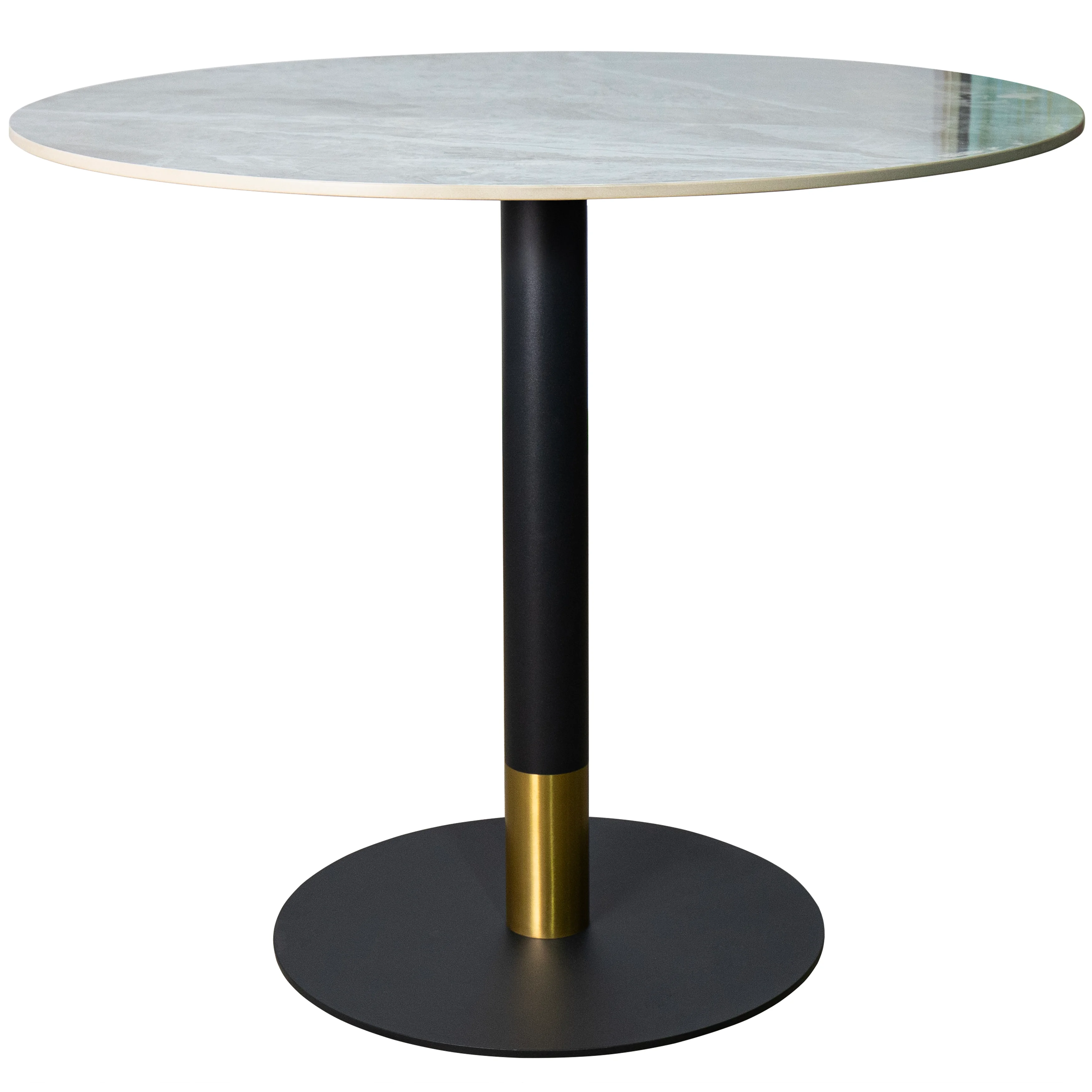 Vail Collection Dining Table Black/Gold Base With 27" Round Grey Stone Top