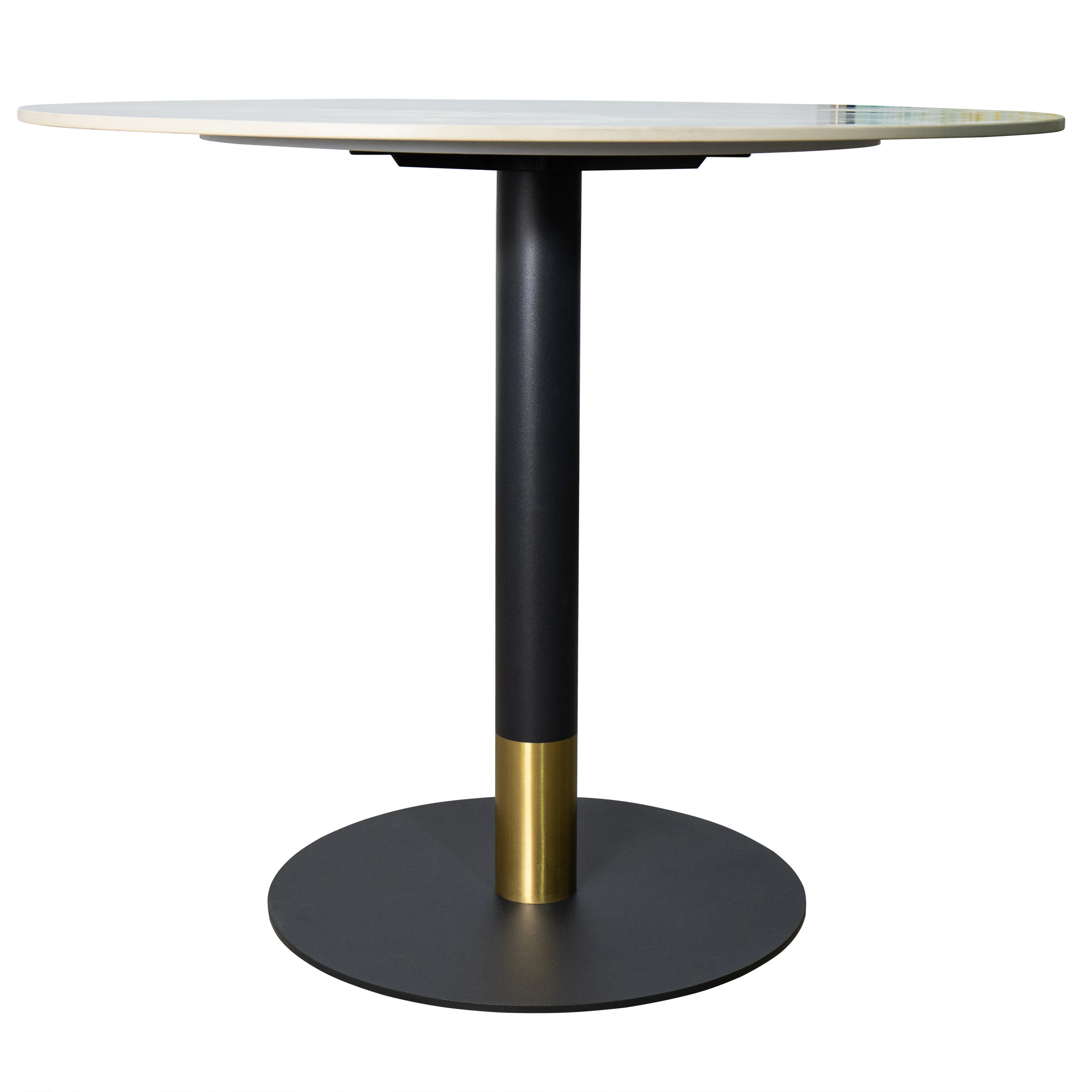 Vail Collection Dining Table Black/Gold Base With 27" Round Grey Stone Top