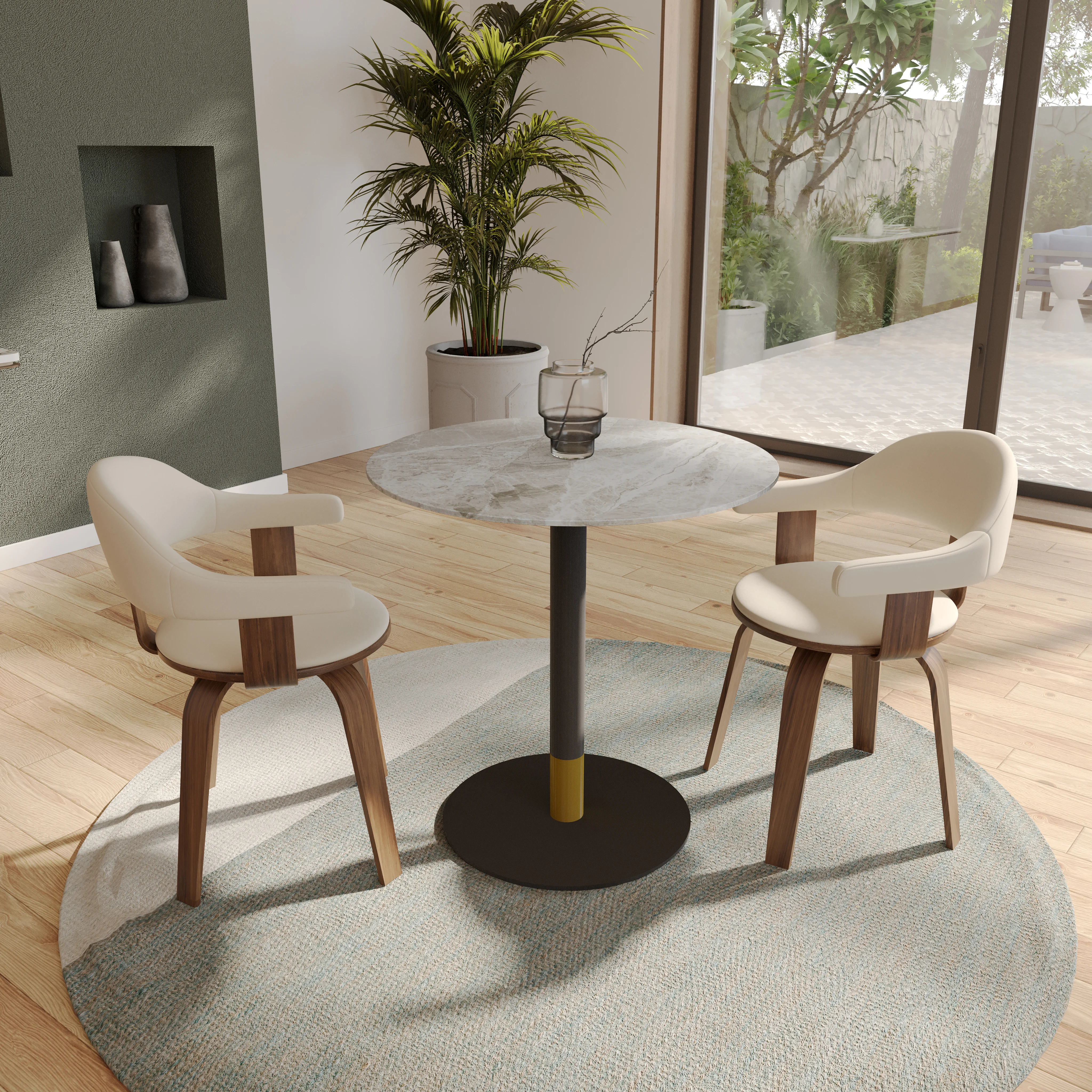 Vail Collection Dining Table Black/Gold Base With 27" Round Grey Stone Top