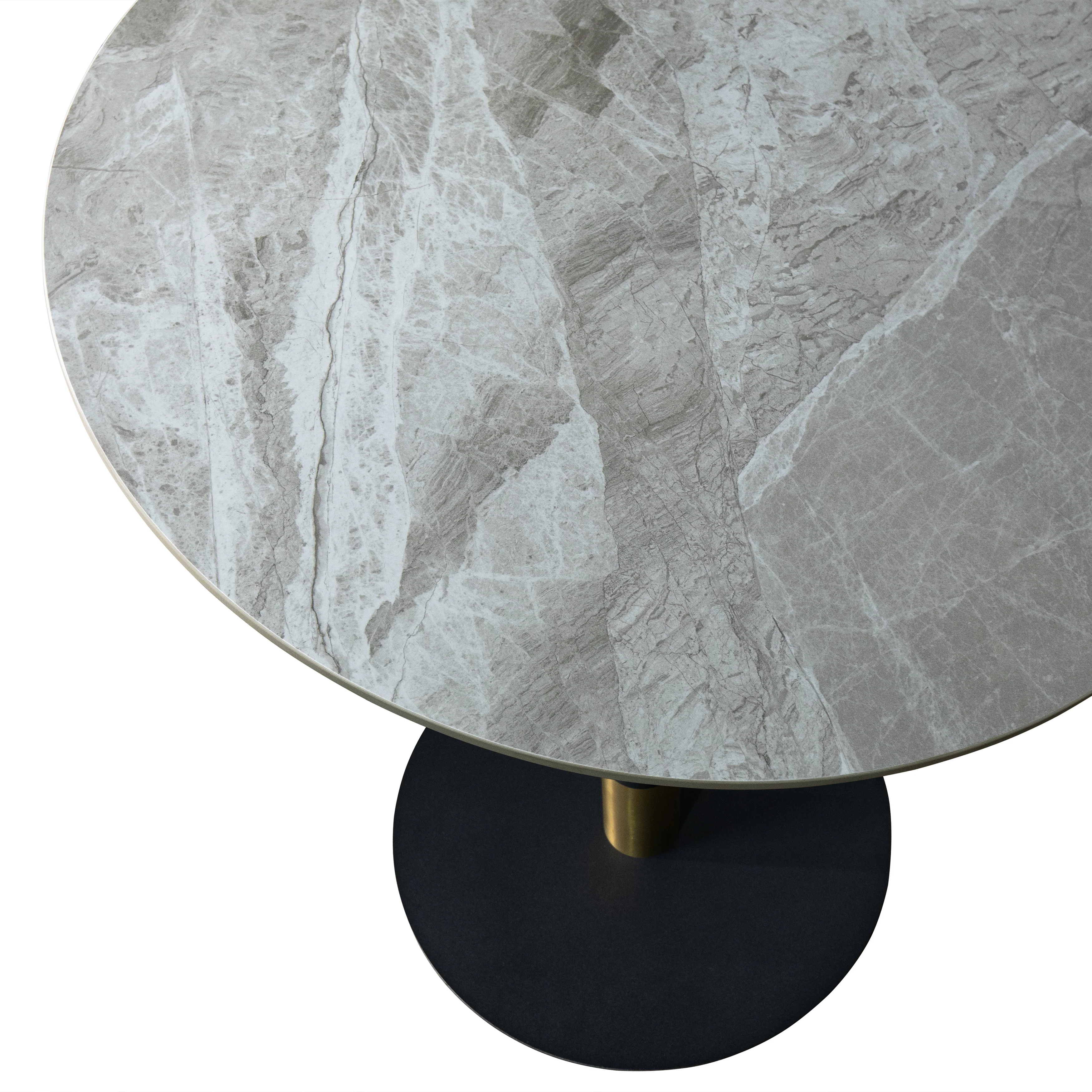 Vail Collection Dining Table Black/Gold Base With 27" Round Grey Stone Top