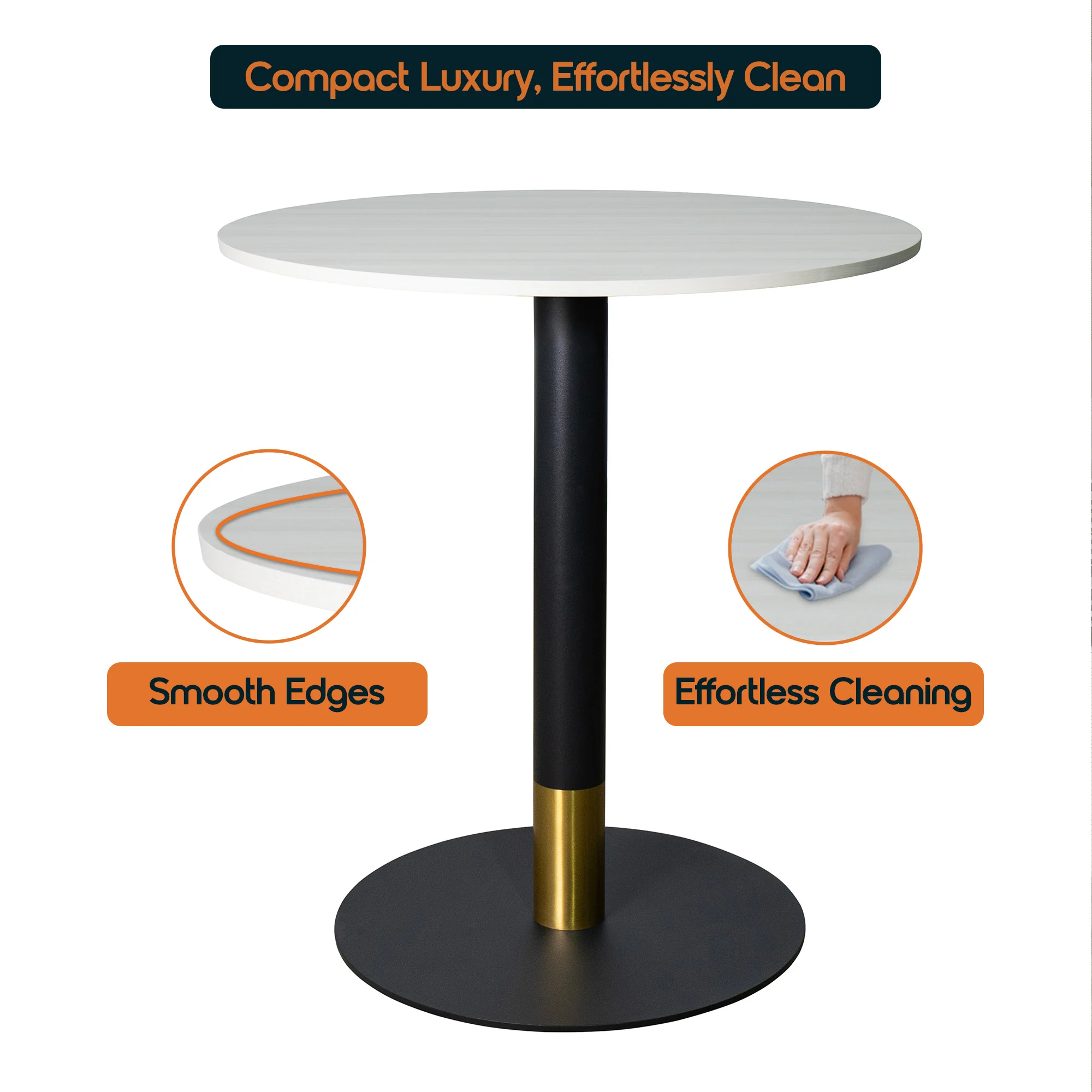 Vail Collection Dining Table Black/Gold Base With 27" Round Light Wood Brown MDF Top