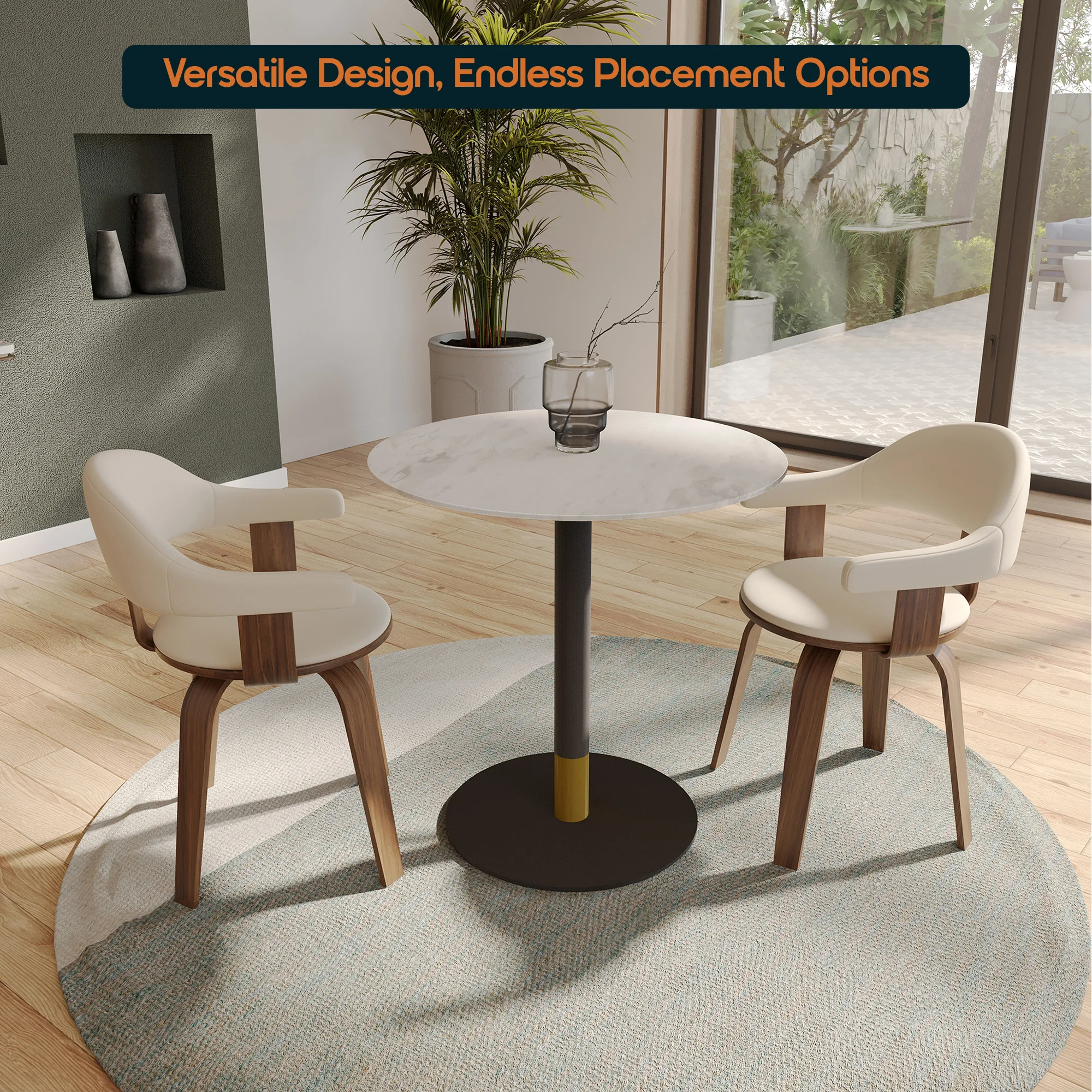 Vail Collection Dining Table Black/Gold Base With 27" Round White Stone Top