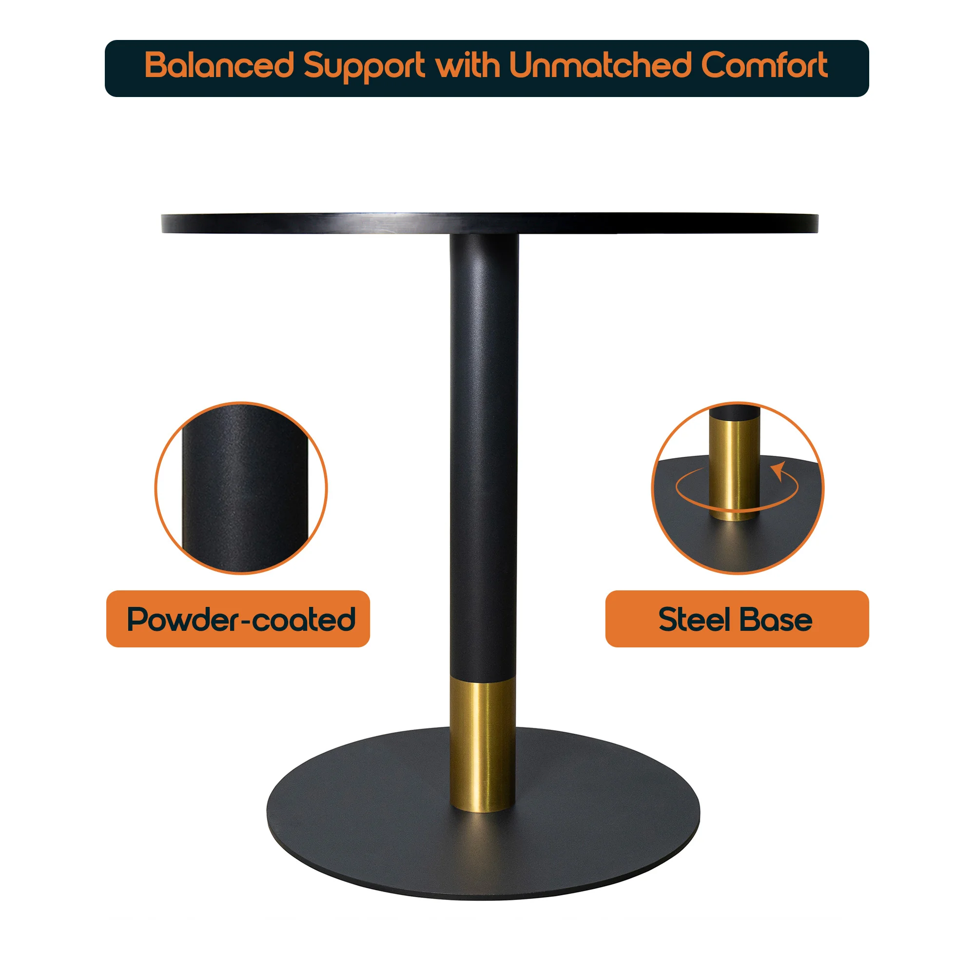 Vail Collection Dining Table Black/Gold Base With 36" Round Black MDF Top