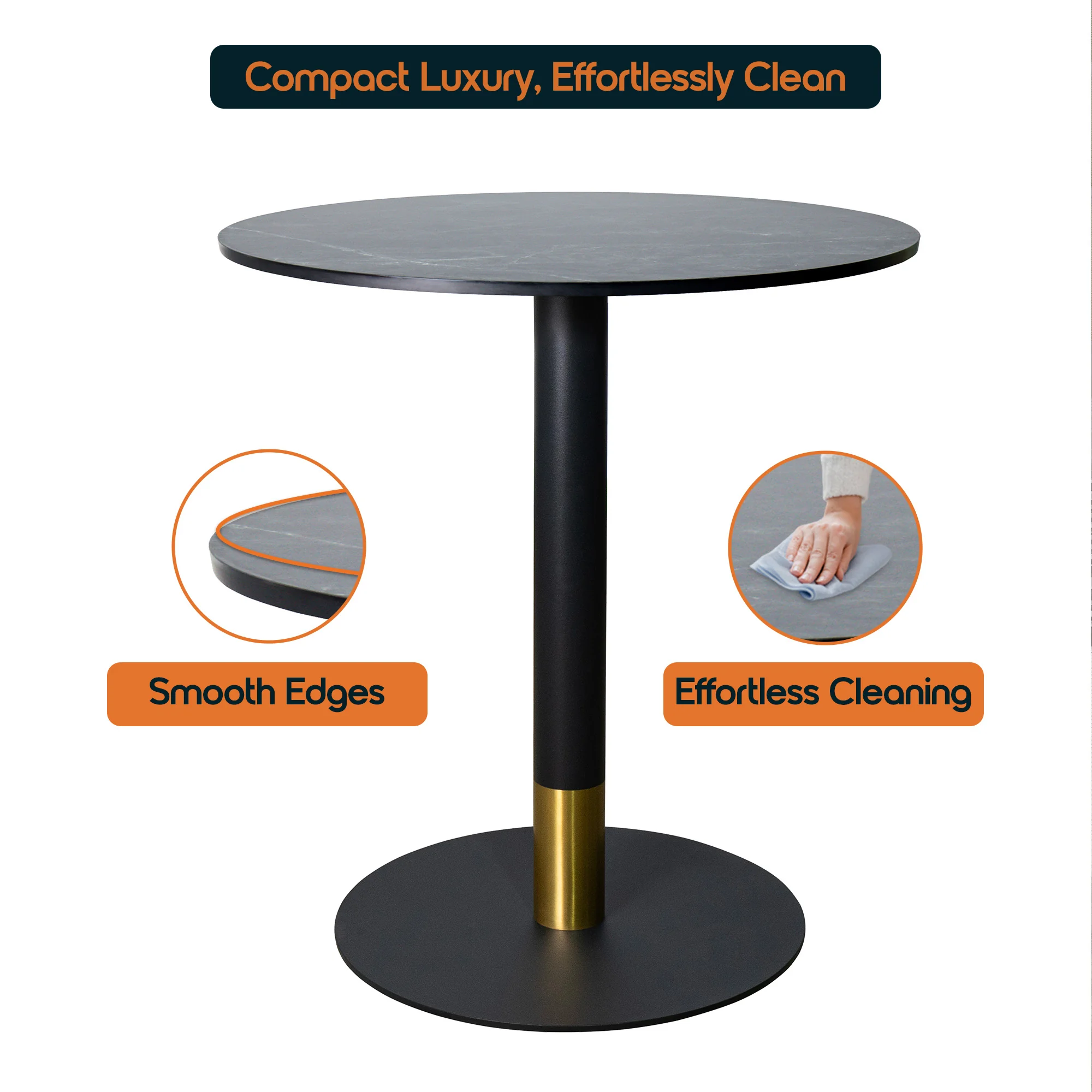 Vail Collection Dining Table Black/Gold Base With 36" Round Black MDF Top