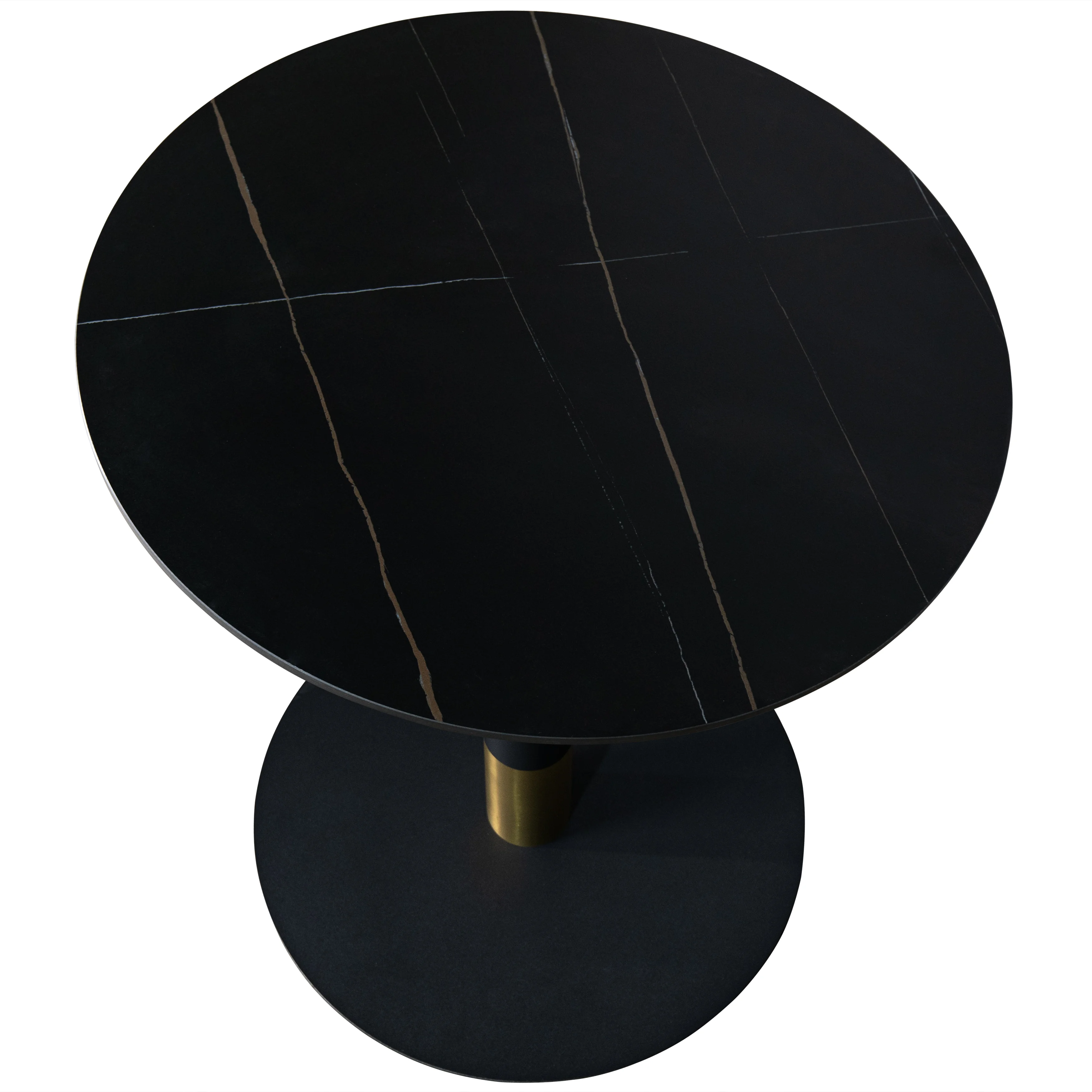 Vail Collection Dining Table Black/Gold Base With 36" Round BLack Stone Top