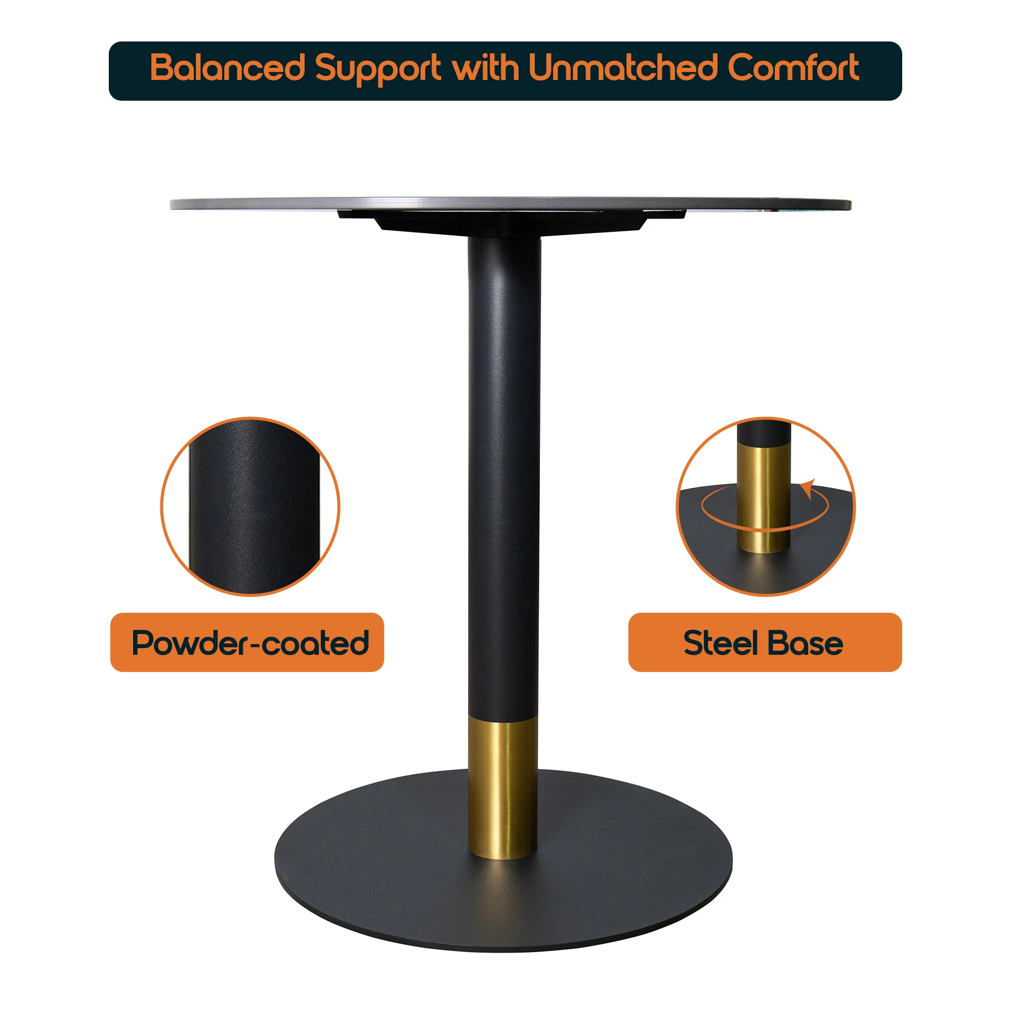 Vail Collection Dining Table Black/Gold Base With 36" Round BLack Stone Top