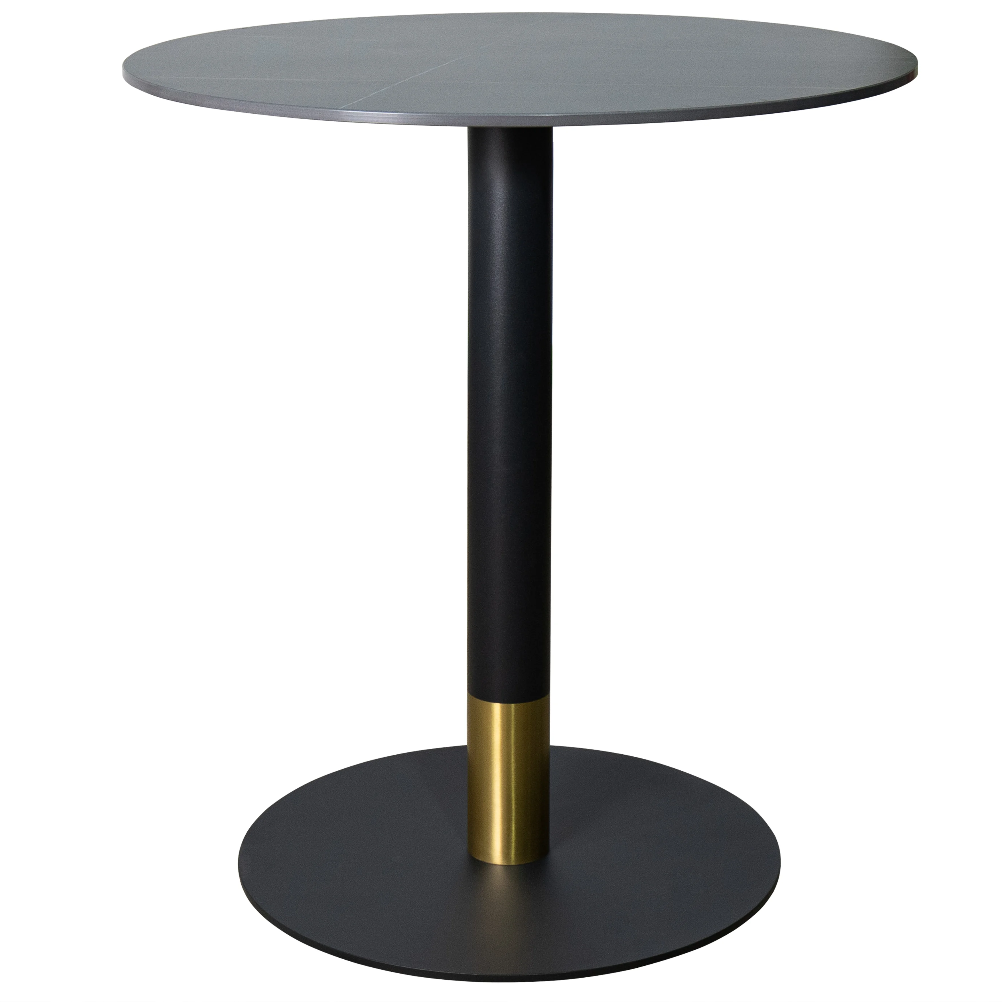 Vail Collection Dining Table Black/Gold Base With 36" Round BLack Stone Top