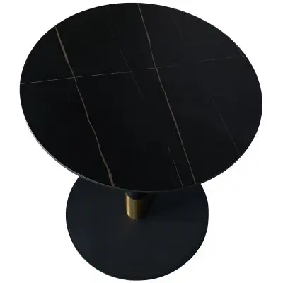 Vail Collection Dining Table Black/Gold Base With 36" Round BLack Stone  Top