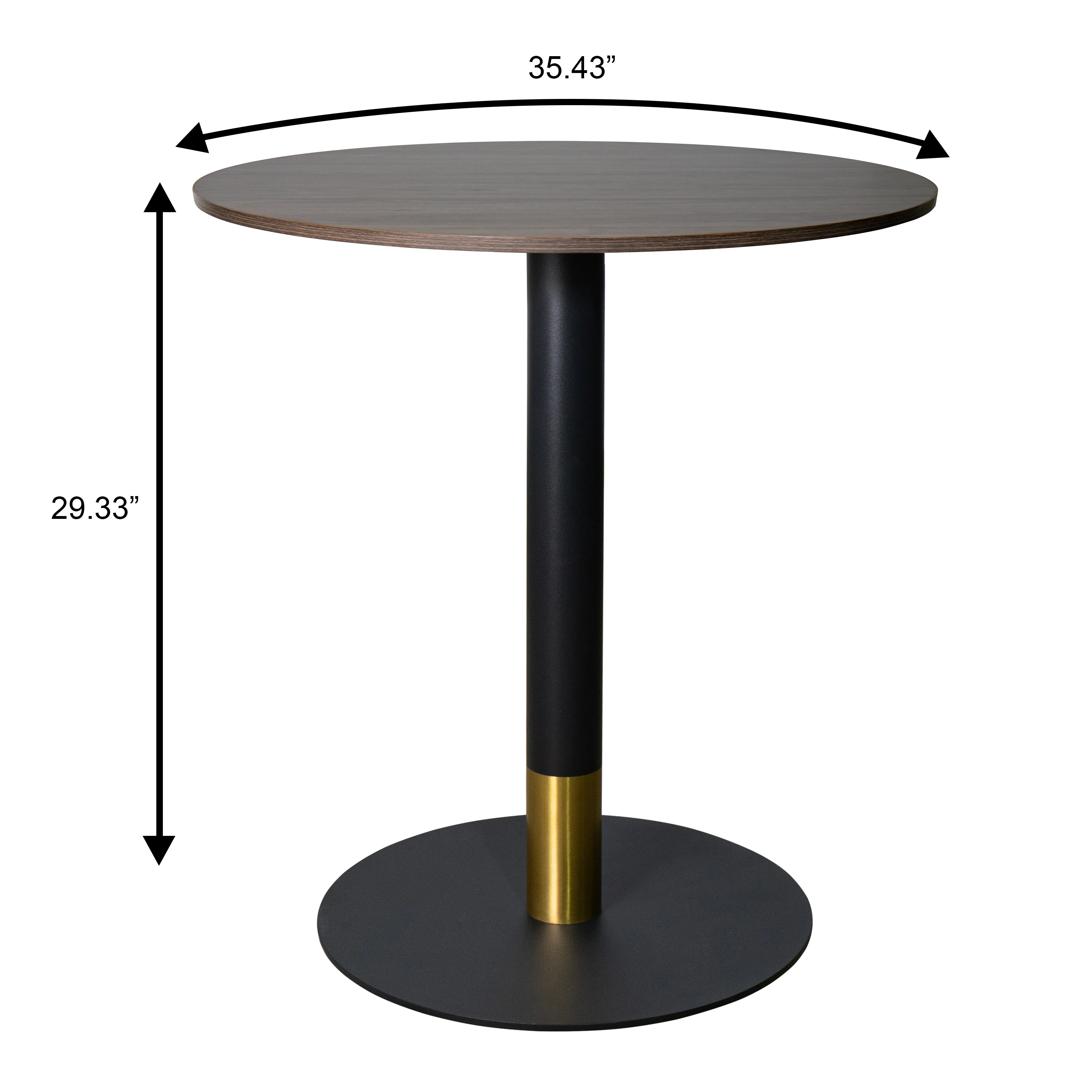 Vail Collection Dining Table Black/Gold Base With 36" Round Dark Brown MDF Top
