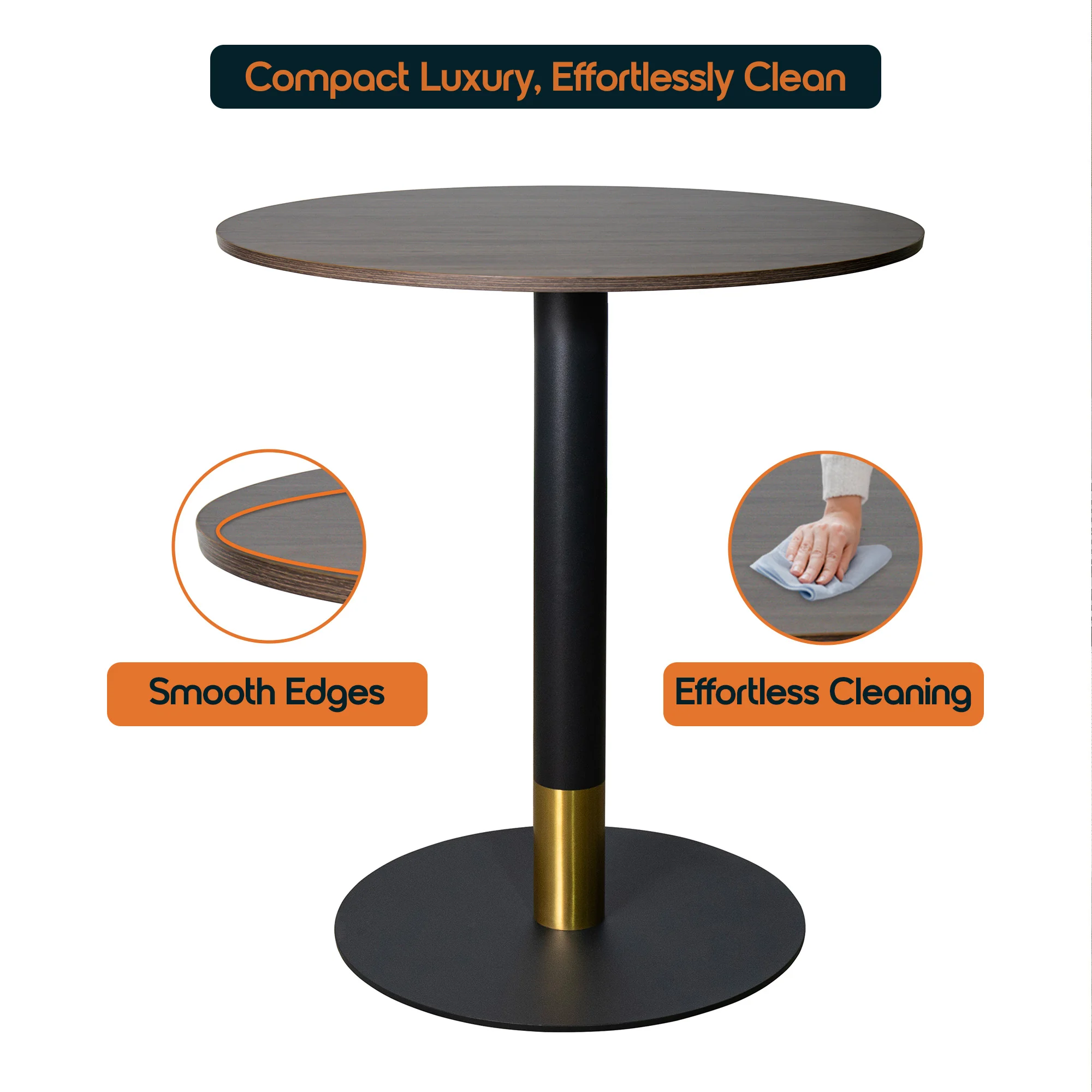 Vail Collection Dining Table Black/Gold Base With 36" Round Dark Brown MDF Top