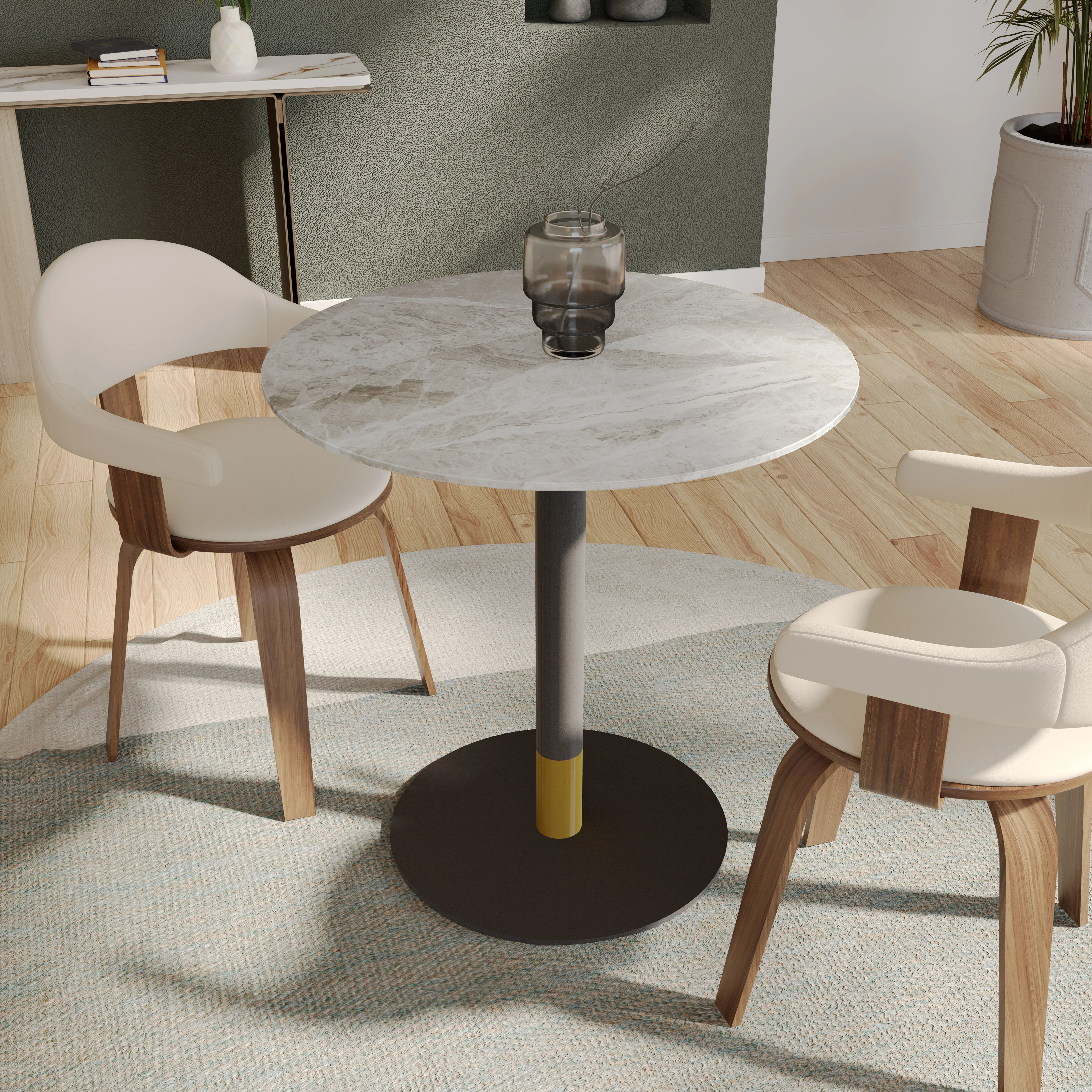 Vail Collection Dining Table Black/Gold Base With 36" Round Grey Stone Top