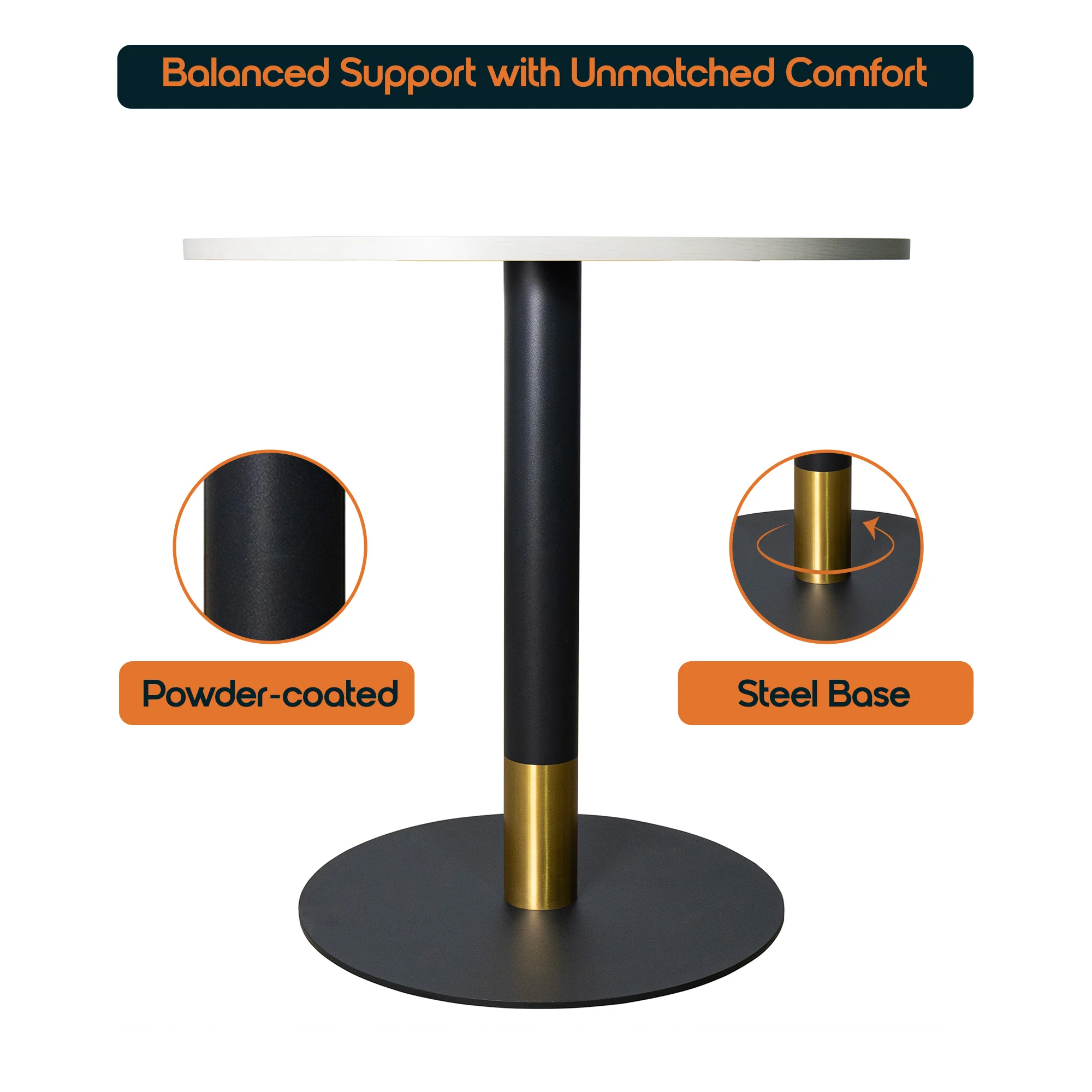 Vail Collection Dining Table Black/Gold Base With 36" Round Light Wood  Brown MDF Top