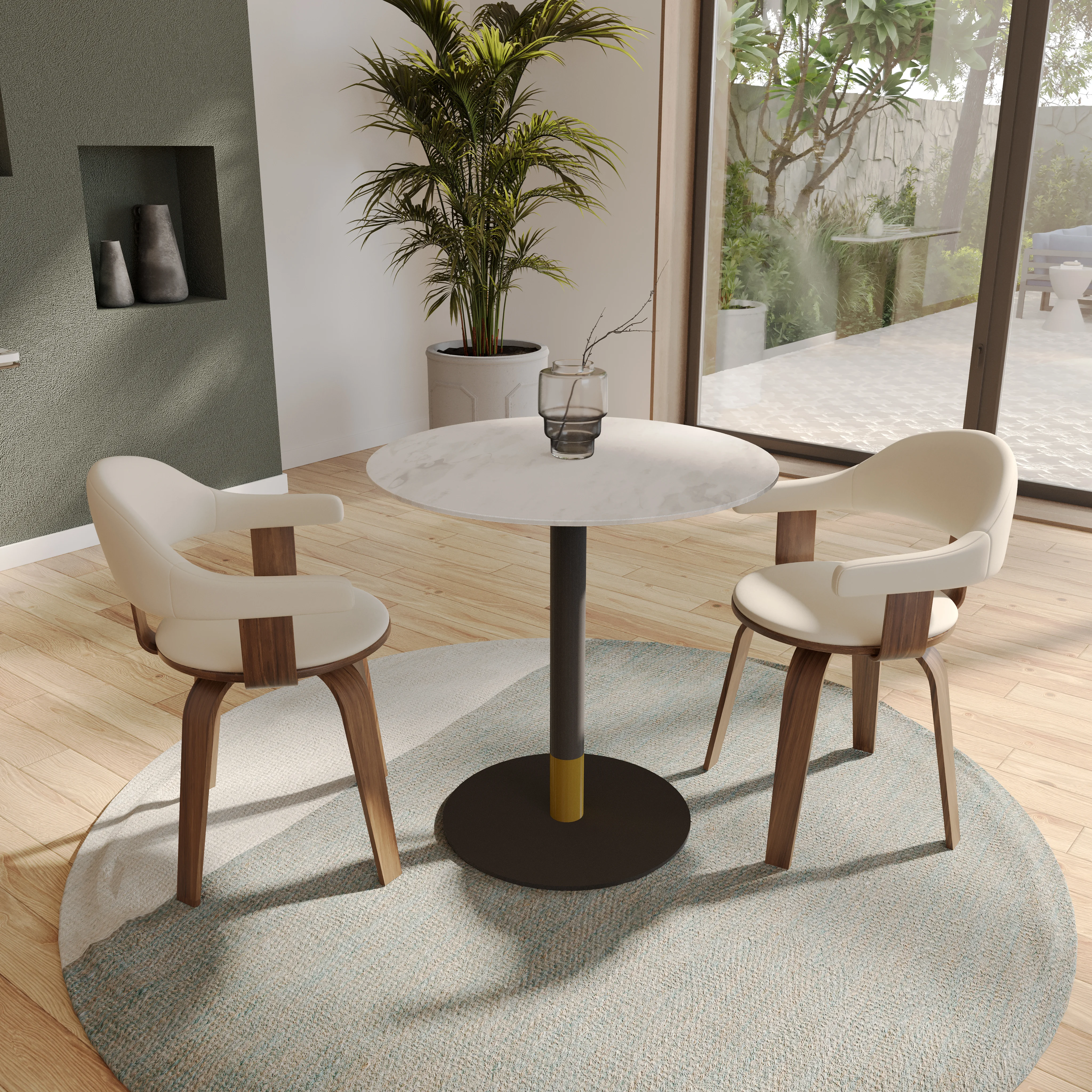 Vail Collection Dining Table Black/Gold Base With 36" Round White Stone Top