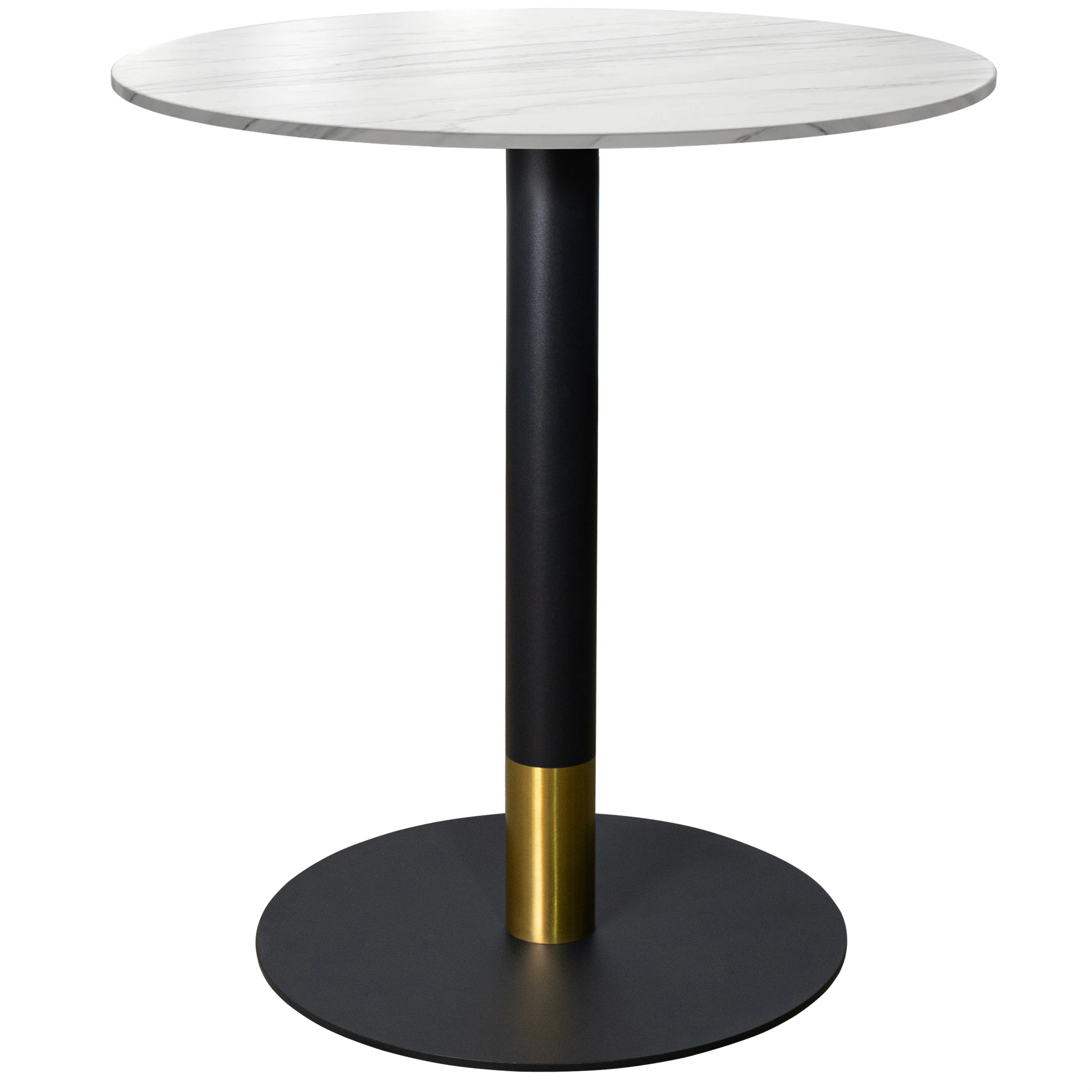 Vail Collection Dining Table Black/Gold Base With 36" Round White Stone Top