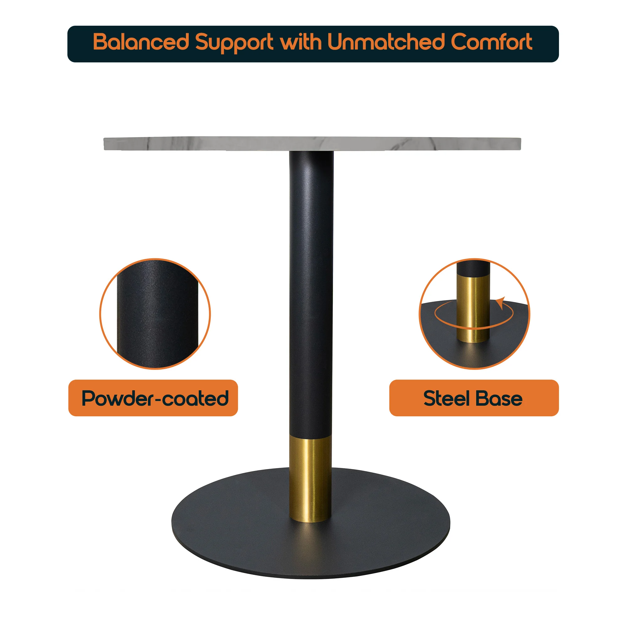 Vail Collection Dining Table Black/Gold Base With 36" Round White Stone Top