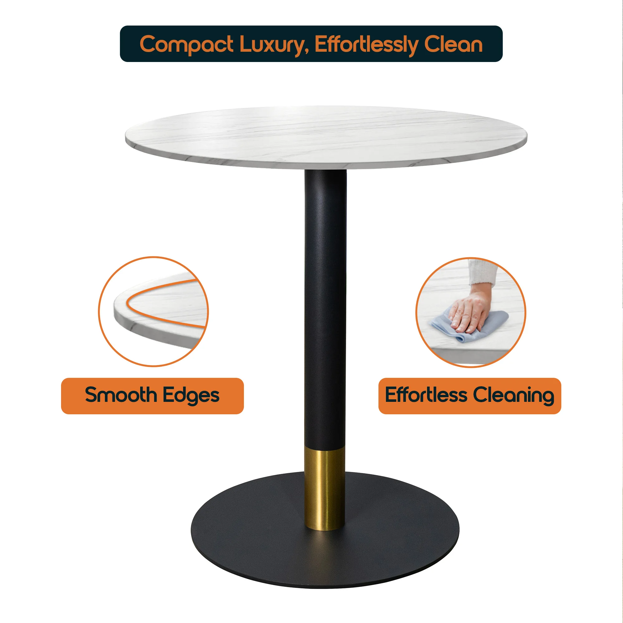 Vail Collection Dining Table Black/Gold Base With 36" Round White Stone Top