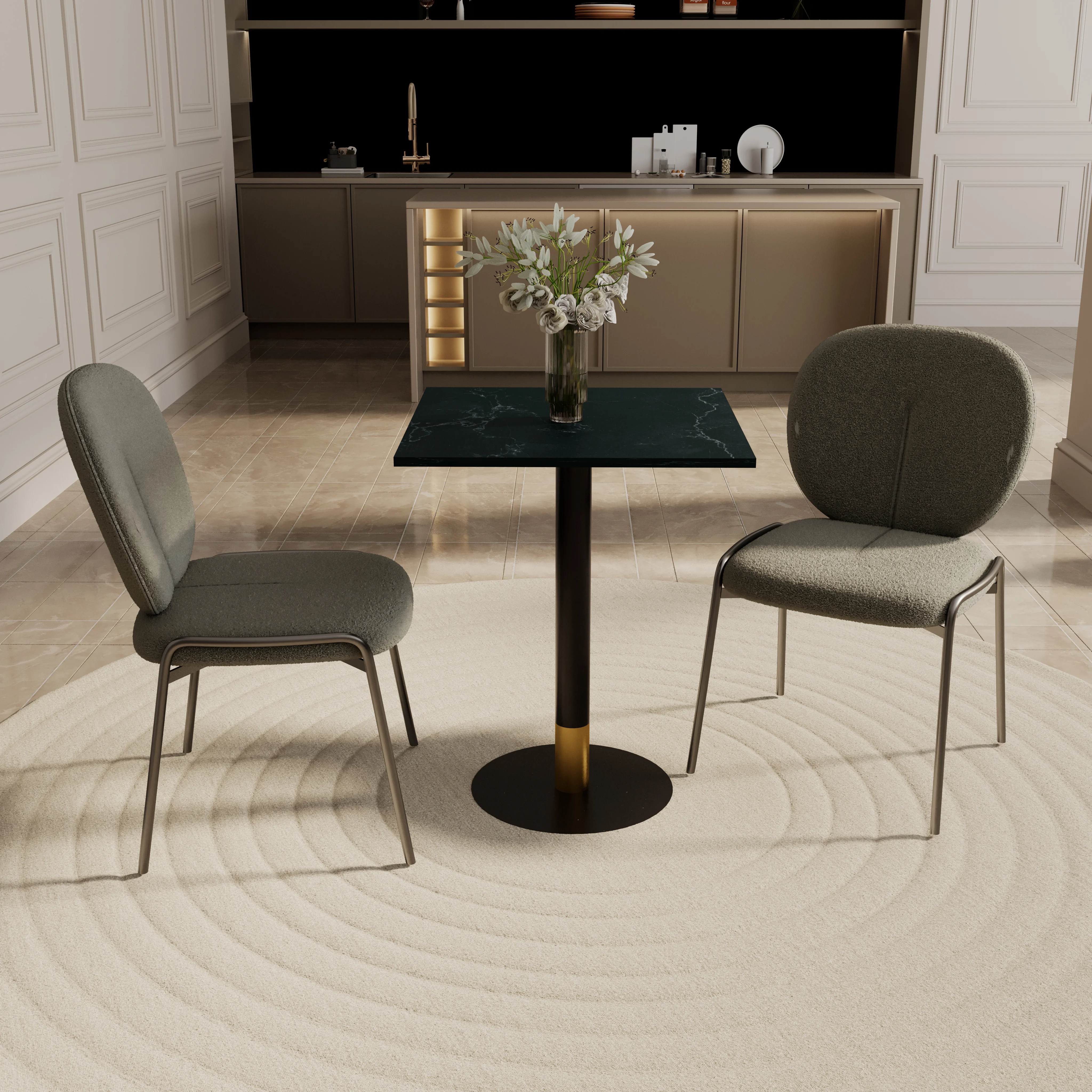 Vail Collection Dining Table Black/Gold Base With 24" Square Black MDF Top