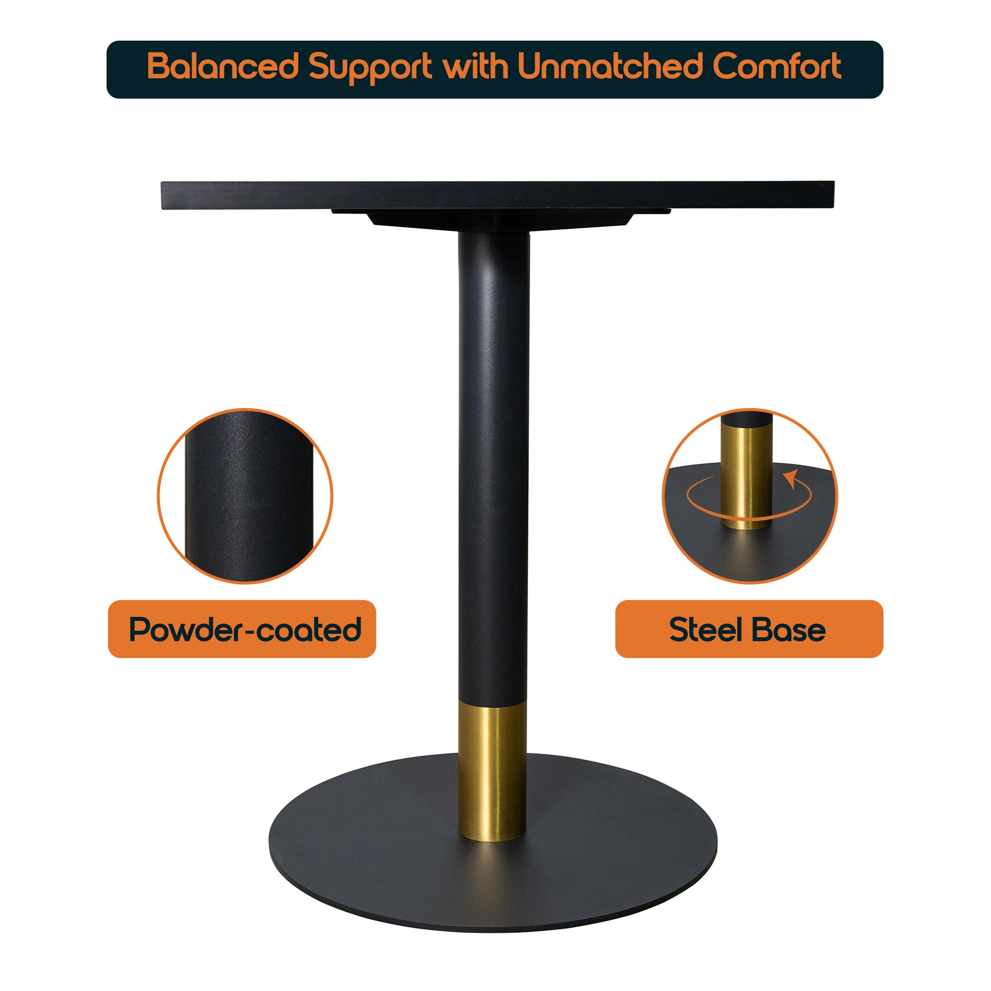 Vail Collection Dining Table Black/Gold Base With 24" Square Black MDF Top