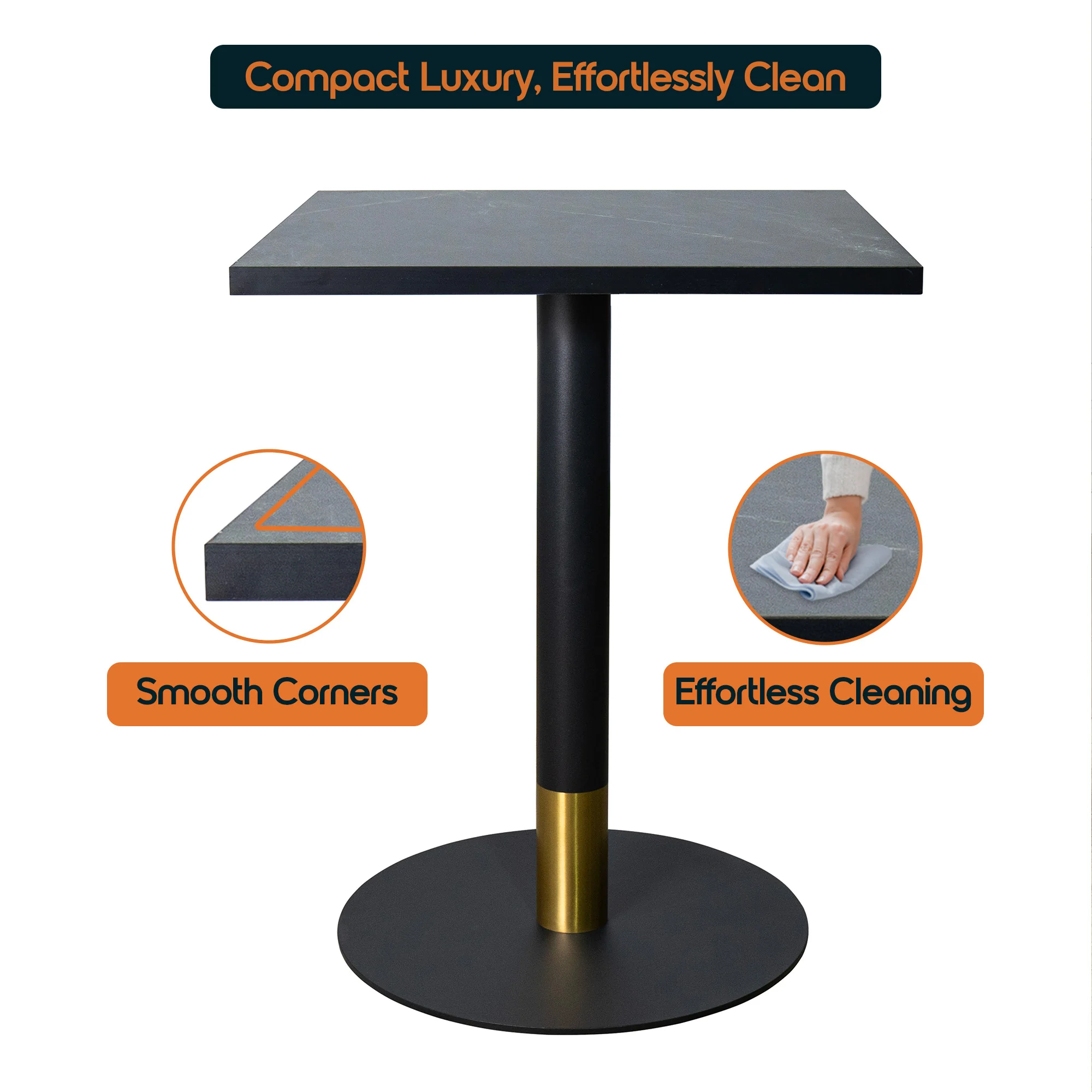 Vail Collection Dining Table Black/Gold Base With 24" Square Black MDF Top