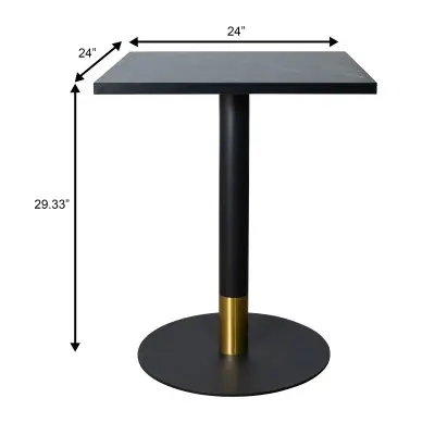Vail Collection Dining Table Black/Gold Base With 24" Square Black MDF Top
